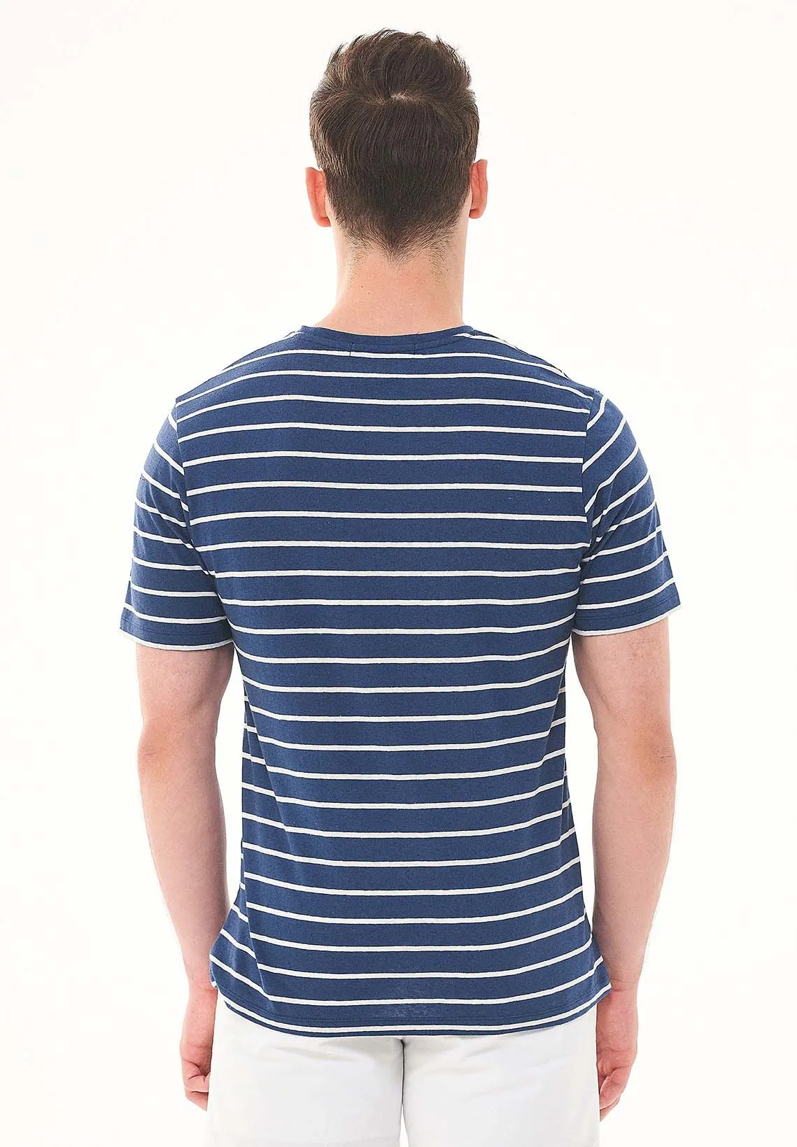 Men's Striped Linen Blend T-Shirt Navy / Off White sold by Ivalo.com product image thumbnail 2