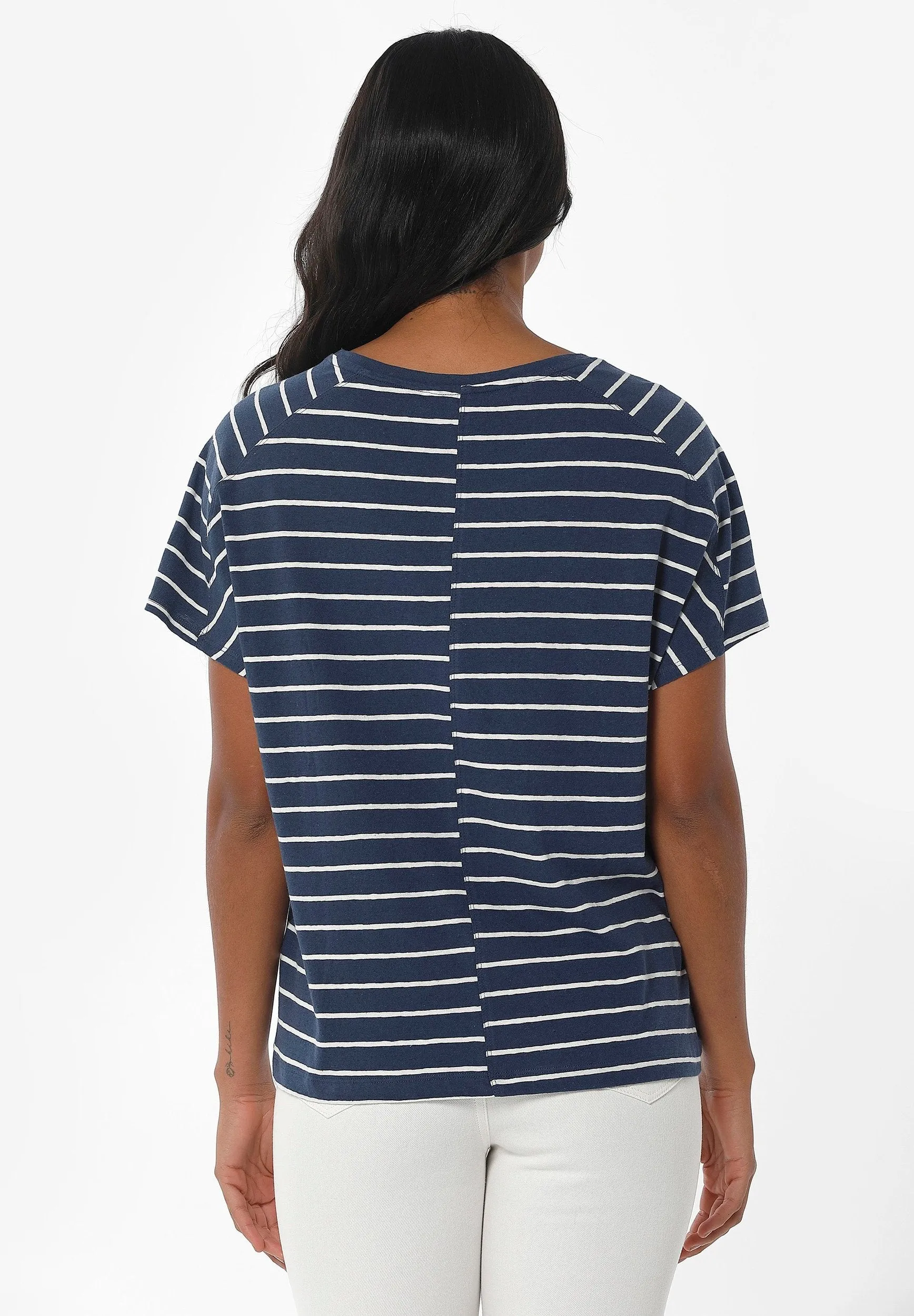 Striped Linen Blend T-Shirt Navy / Off White sold by Ivalo.com product image thumbnail 2