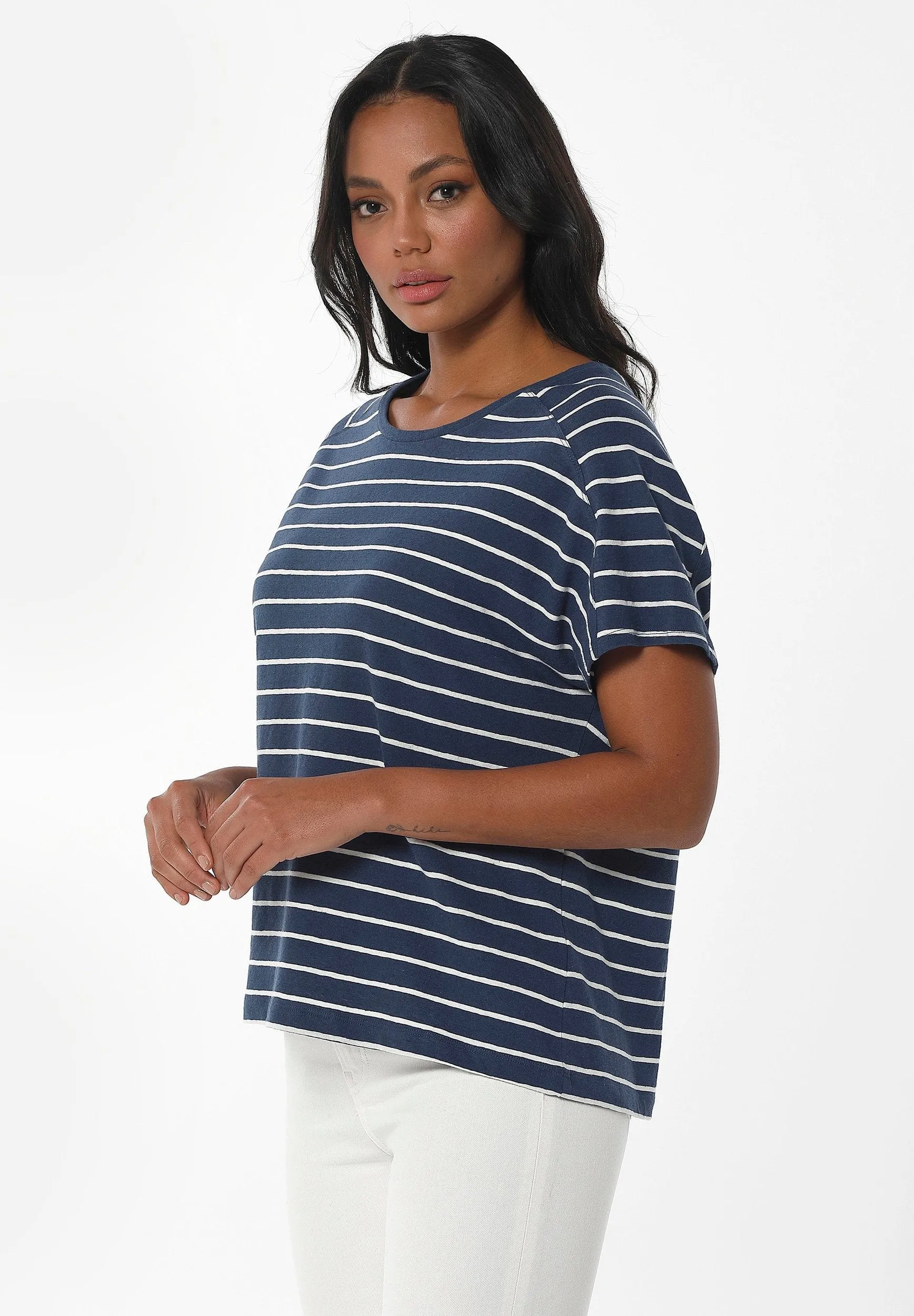 Striped Linen Blend T-Shirt Navy / Off White sold by Ivalo.com product image thumbnail 4