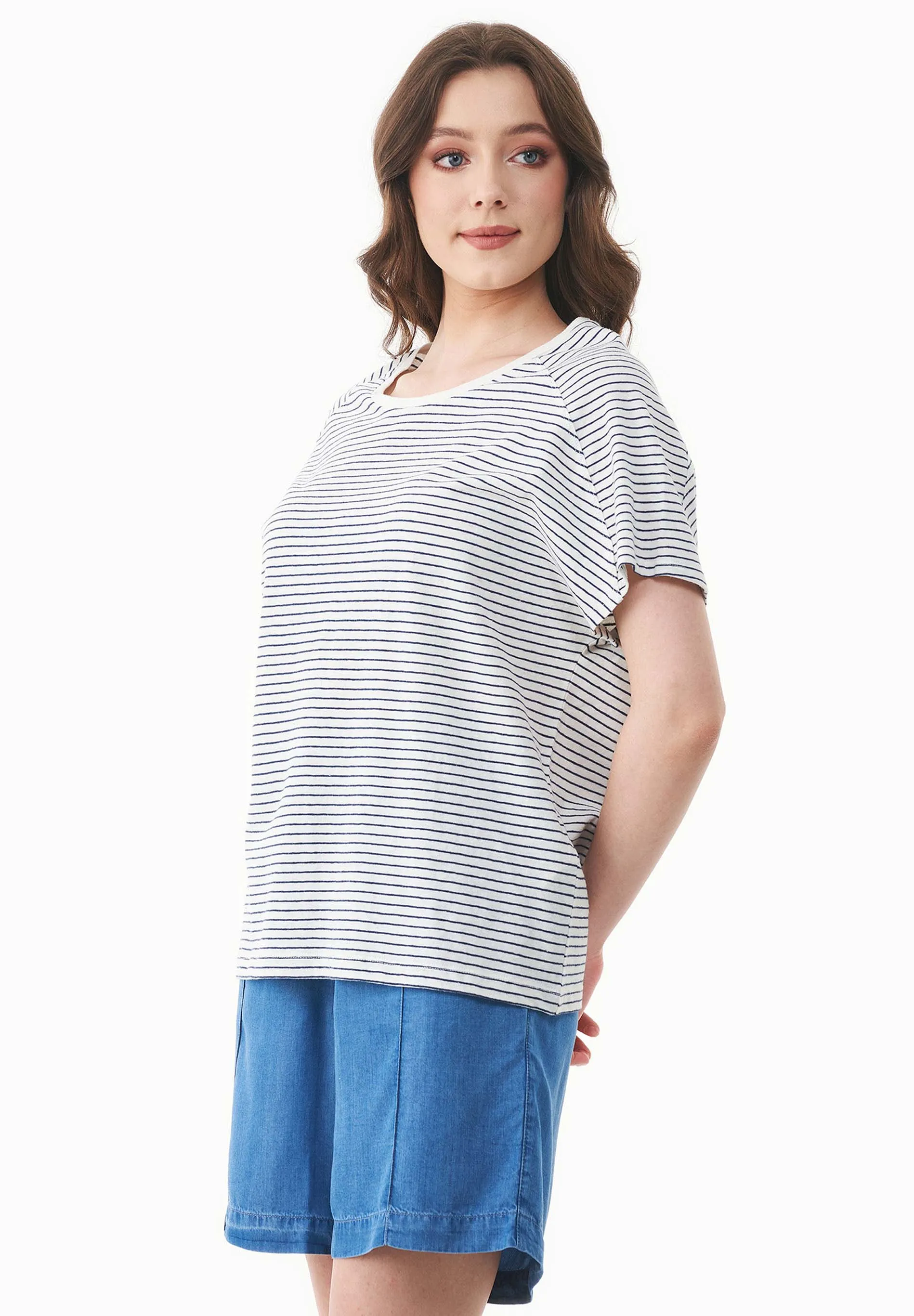 Thinly Striped Linen Blend T-Shirt Off White / Navy sold by Ivalo.com product image thumbnail 5
