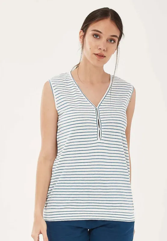 Yarn-Dyed Striped Linen Blend Top White / Ocean sold by Ivalo.com