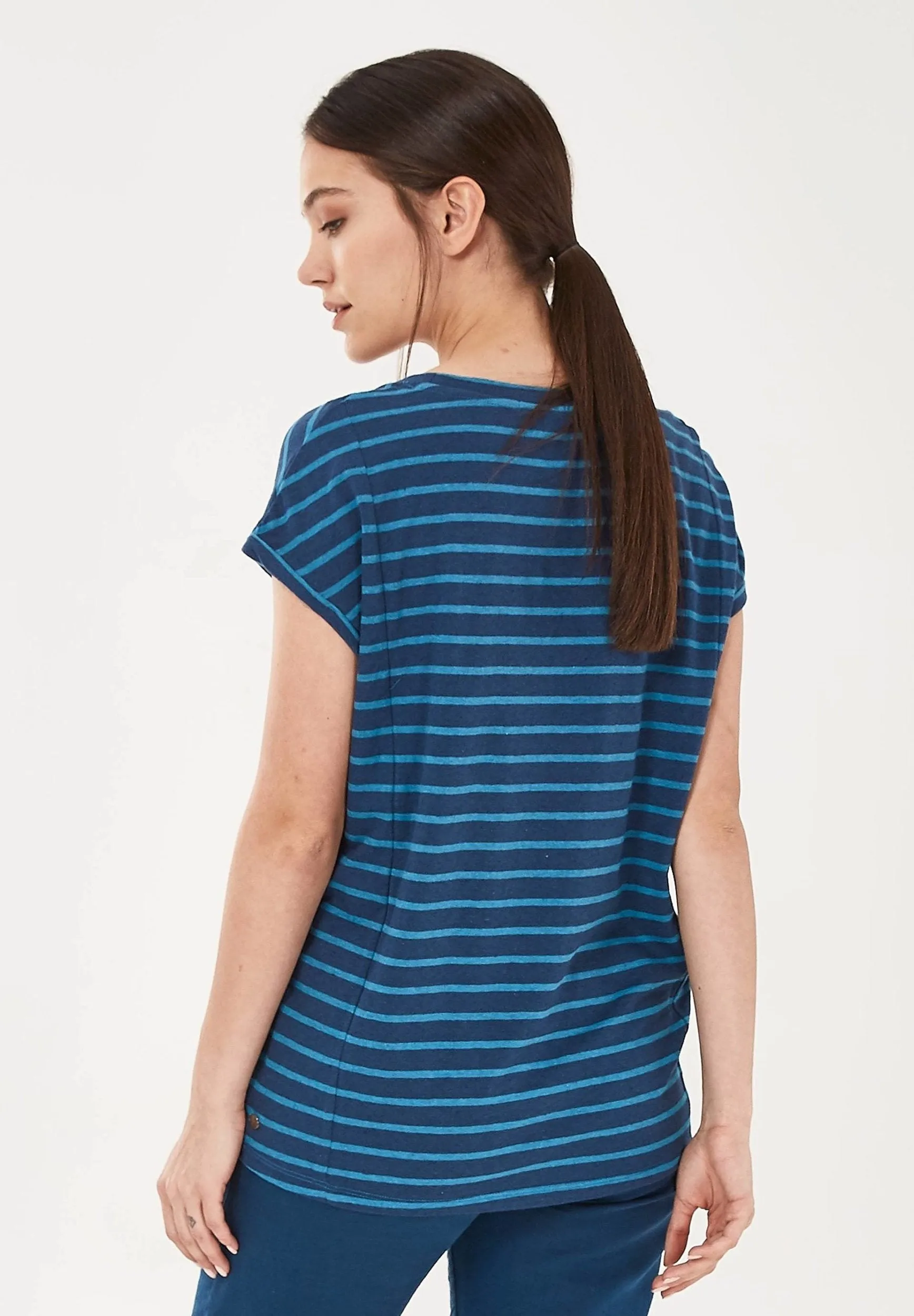 Yarn-Dyed Striped Linen Blend T-Shirt Navy / Ocean sold by Ivalo.com product image thumbnail 2