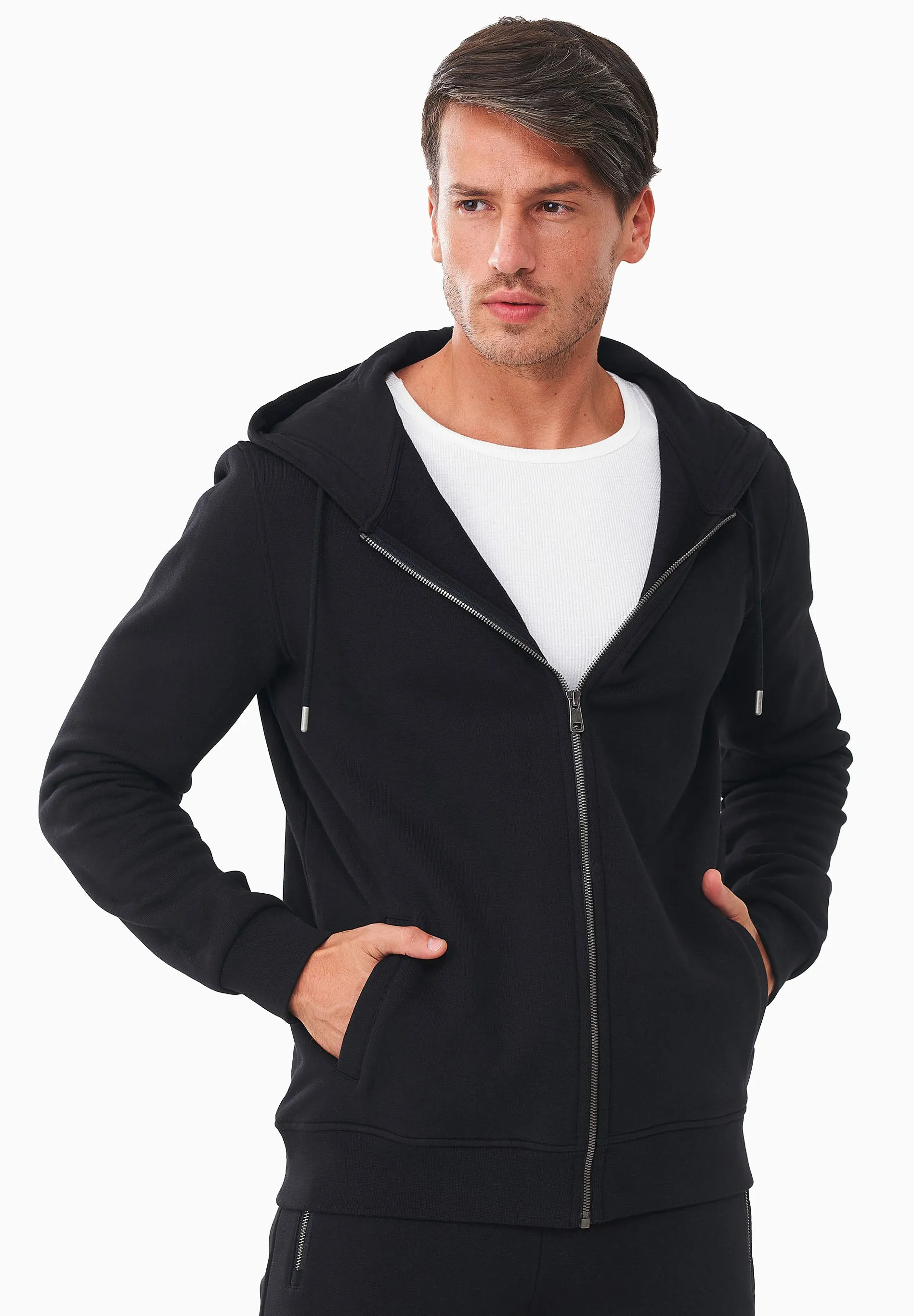 Men's Organic Cotton Fleece Zipper Hoodie Black sold by Ivalo.com