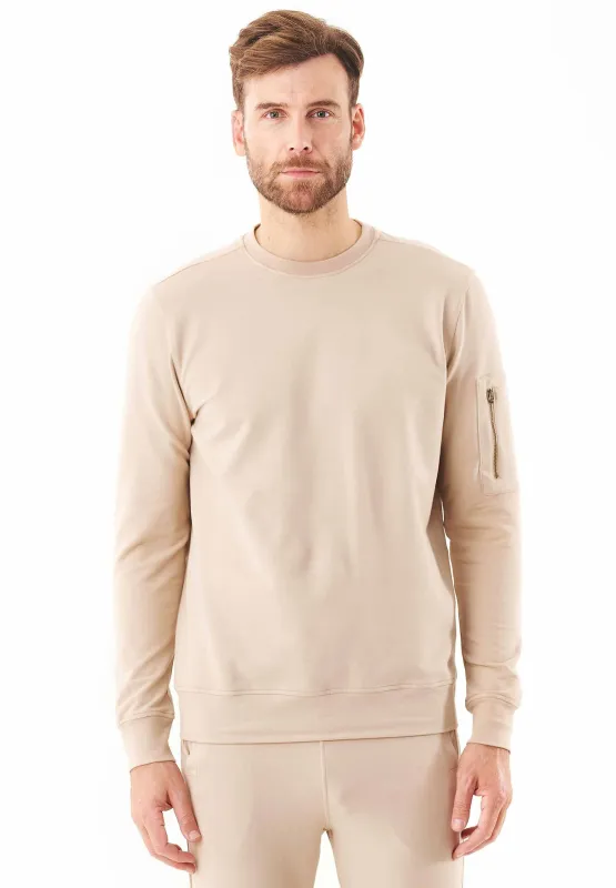 Men's Stretch Sweatshirt With Zip Sleeve Pocket Beige sold by Ivalo.com