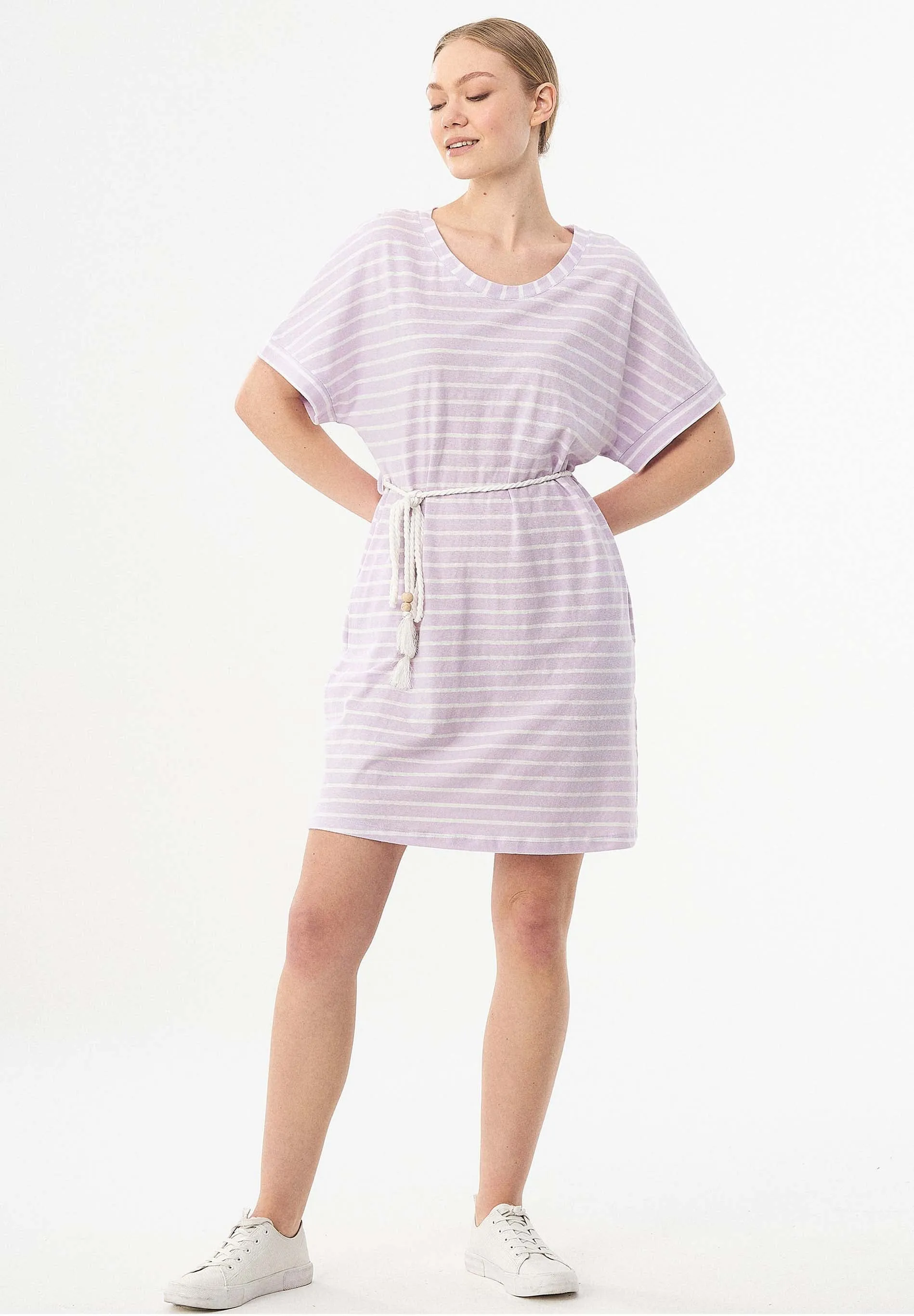 Striped Jersey Dress With Belt Lavender Fog/Off White sold by Ivalo.com product image thumbnail 3