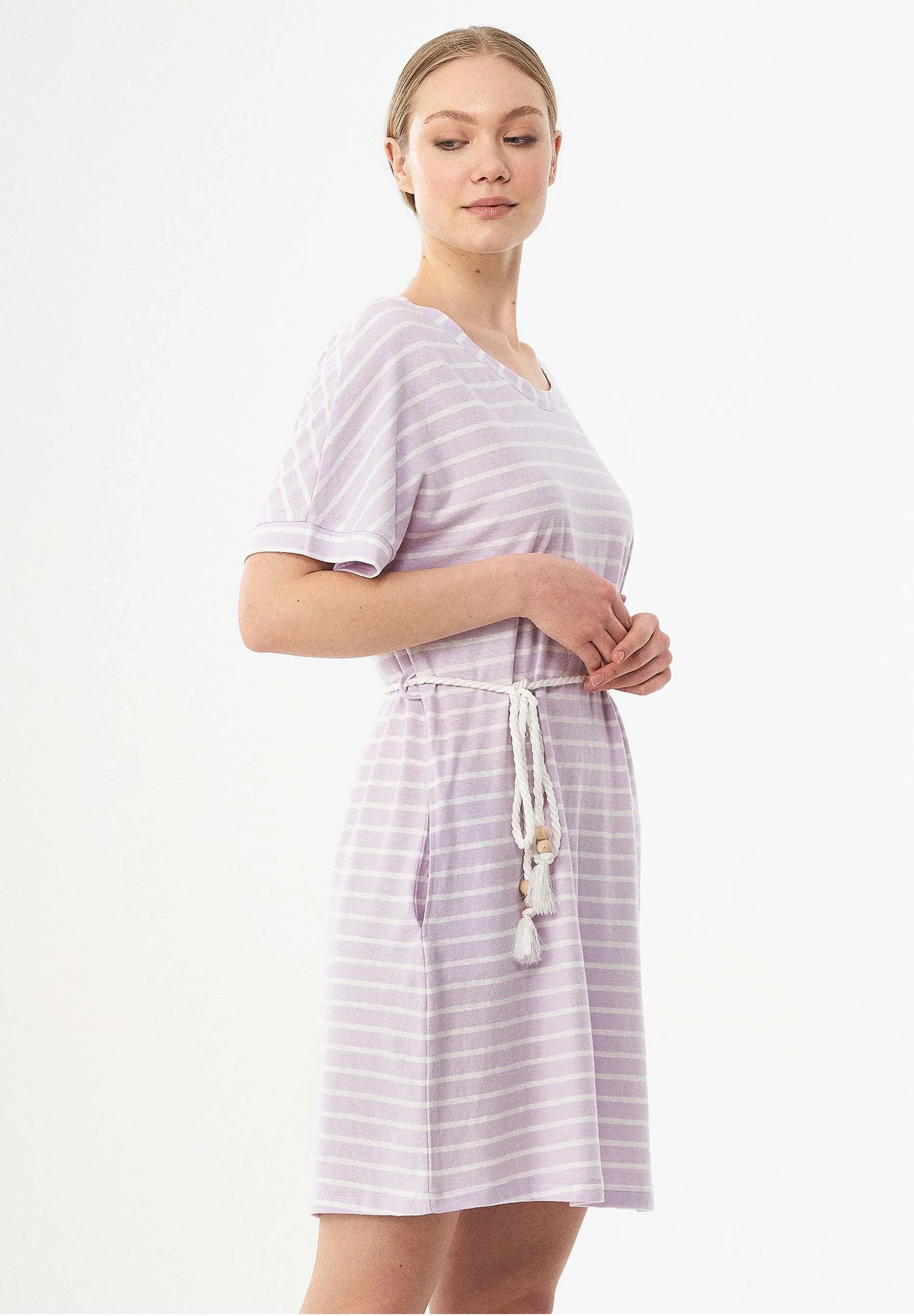 Striped Jersey Dress With Belt Lavender Fog/Off White sold by Ivalo.com product image thumbnail 4