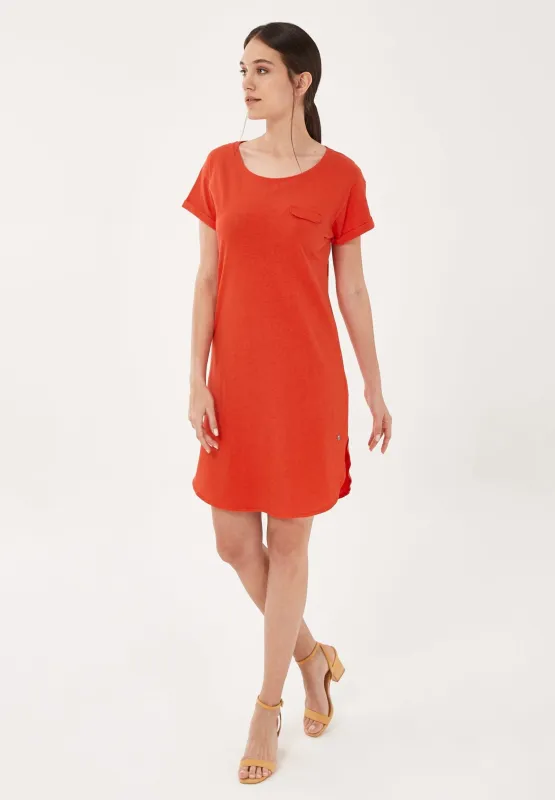 Linen Blend Jersey Dress With Fake Chest Pocket Red sold by Ivalo.com