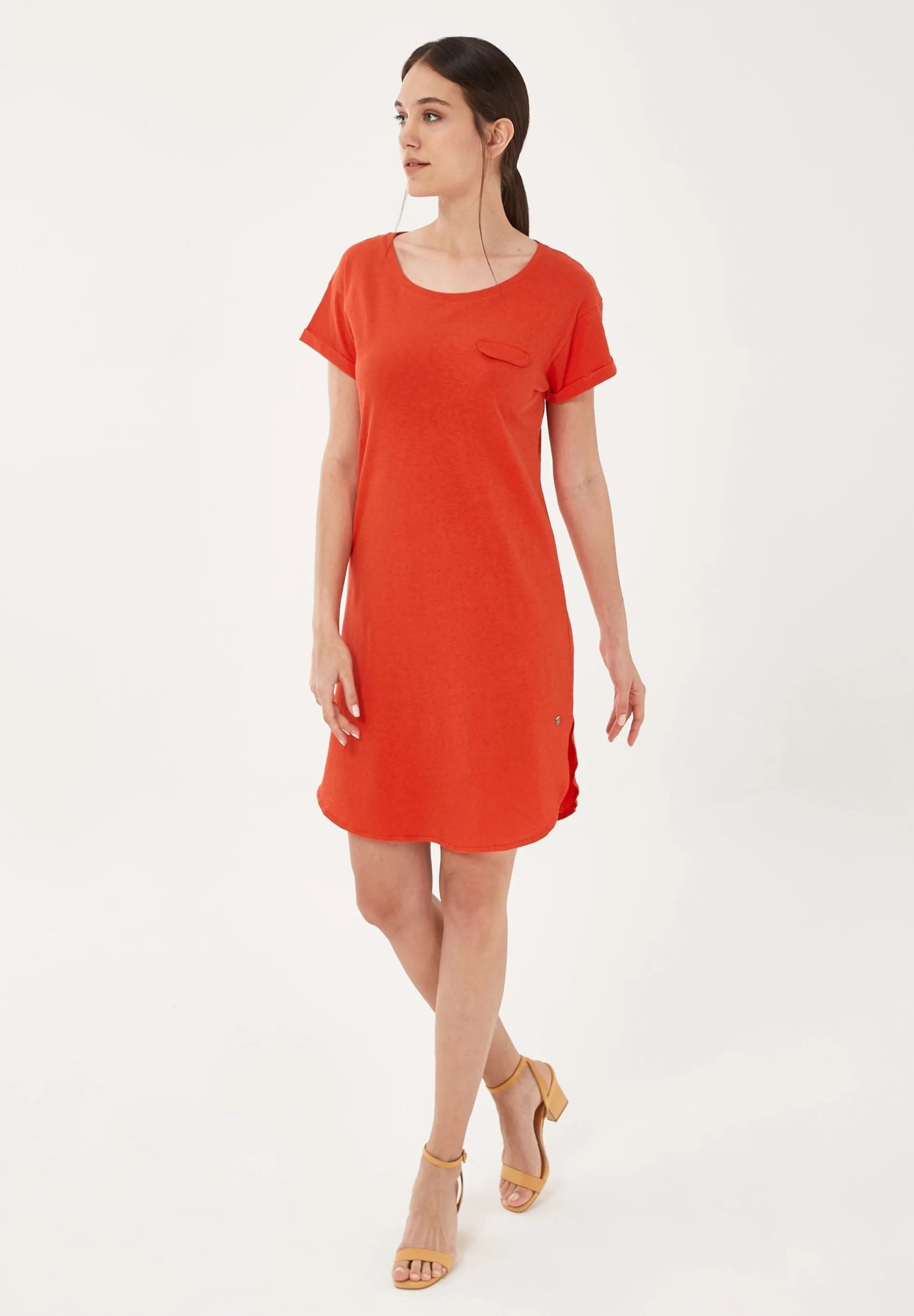 Linen Blend Jersey Dress With Fake Chest Pocket Red sold by Ivalo.com