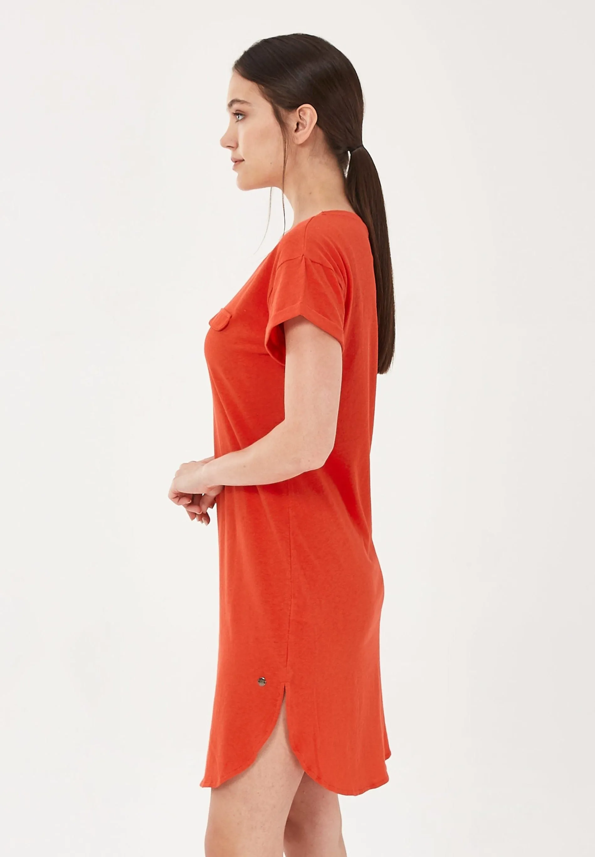 Linen Blend Jersey Dress With Fake Chest Pocket Red sold by Ivalo.com product image thumbnail 3