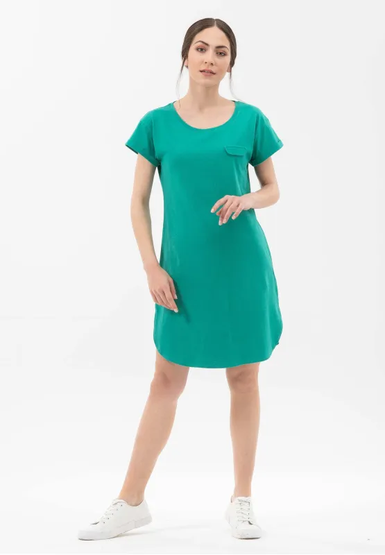 Linen Blend Jersey Dress With Fake Chest Pocket Emerald sold by Ivalo.com