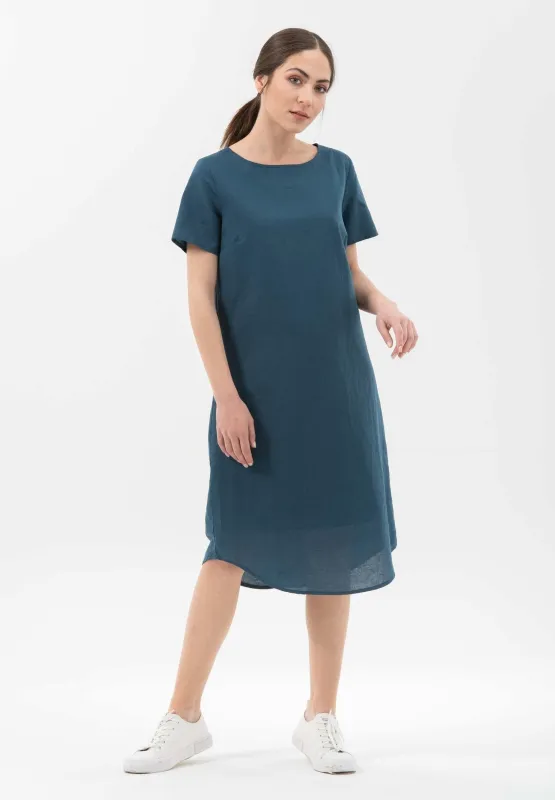 Linen Blend Boat Neck Dress Navy sold by Ivalo.com