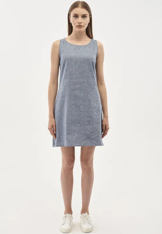 Linen Blend Sleeveless Mini Dress Denim Optic sold by Ivalo.com