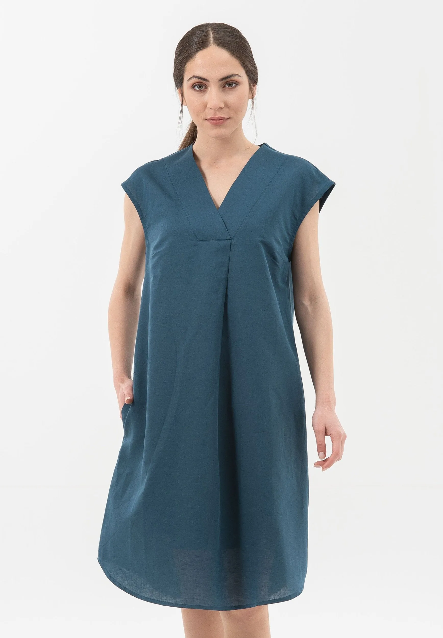 Linen Blend Short Sleeve V-Neck Dress Navy sold by Ivalo.com product image thumbnail 3