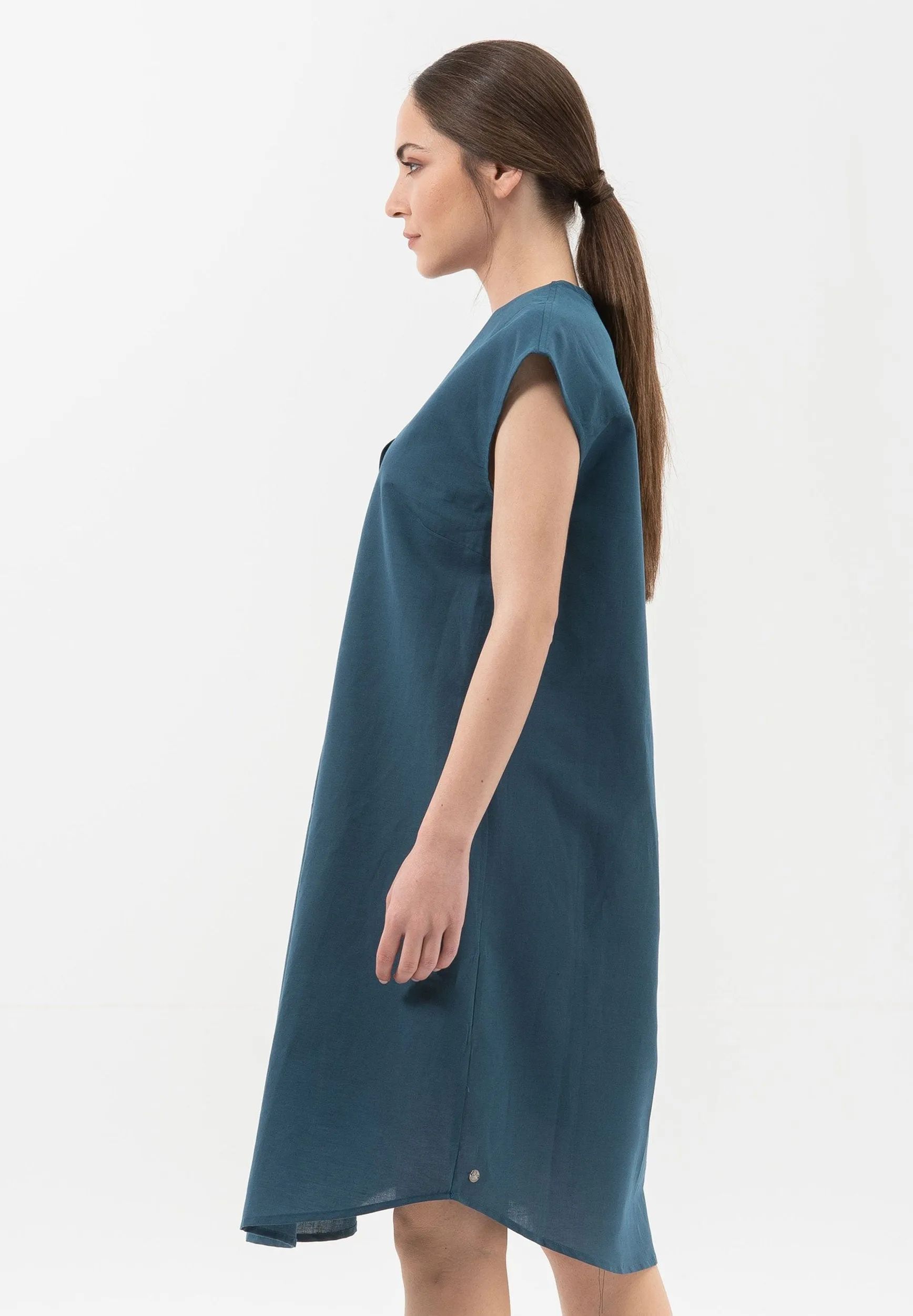 Linen Blend Short Sleeve V-Neck Dress Navy sold by Ivalo.com product image thumbnail 2