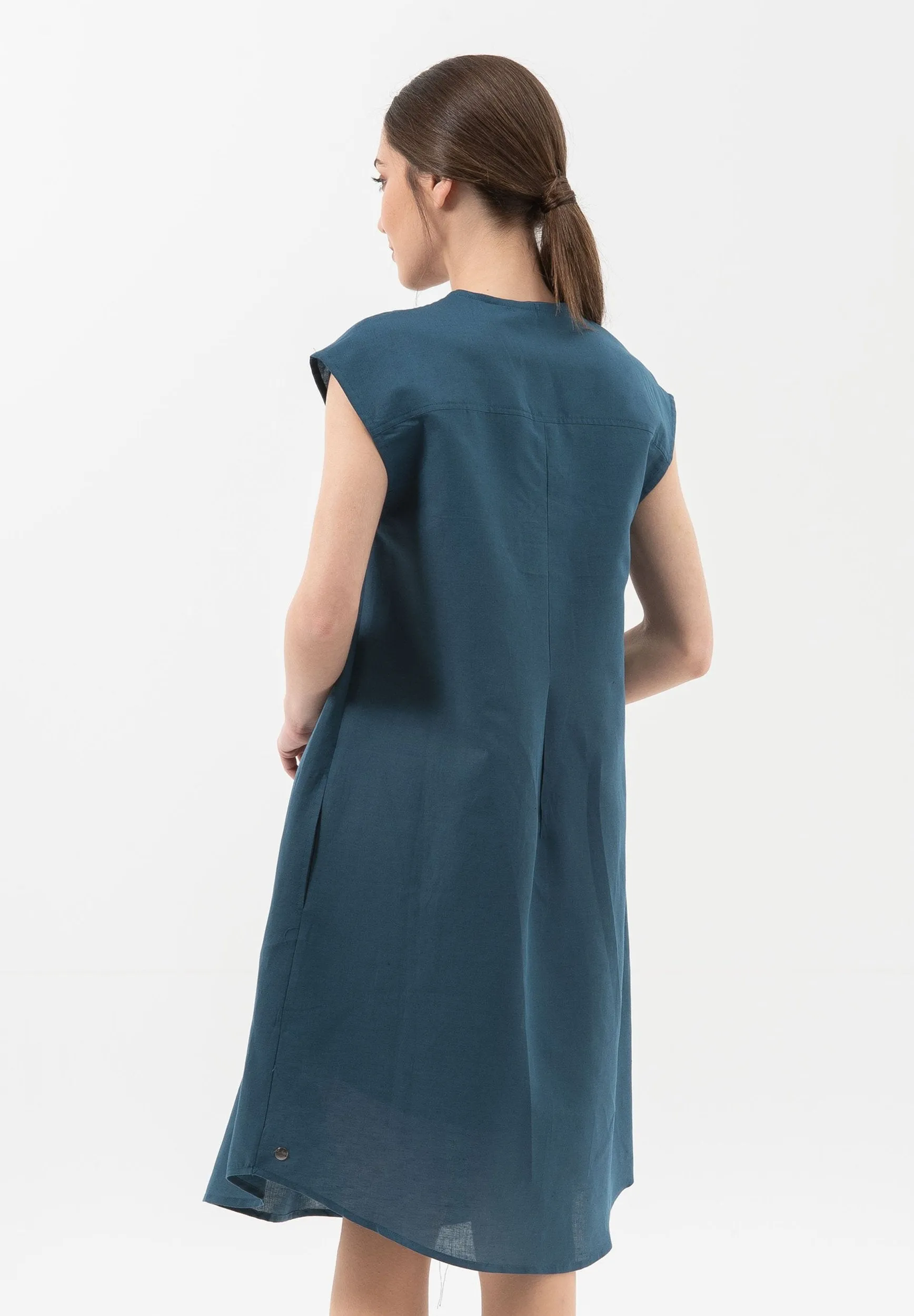 Linen Blend Short Sleeve V-Neck Dress Navy sold by Ivalo.com product image thumbnail 4