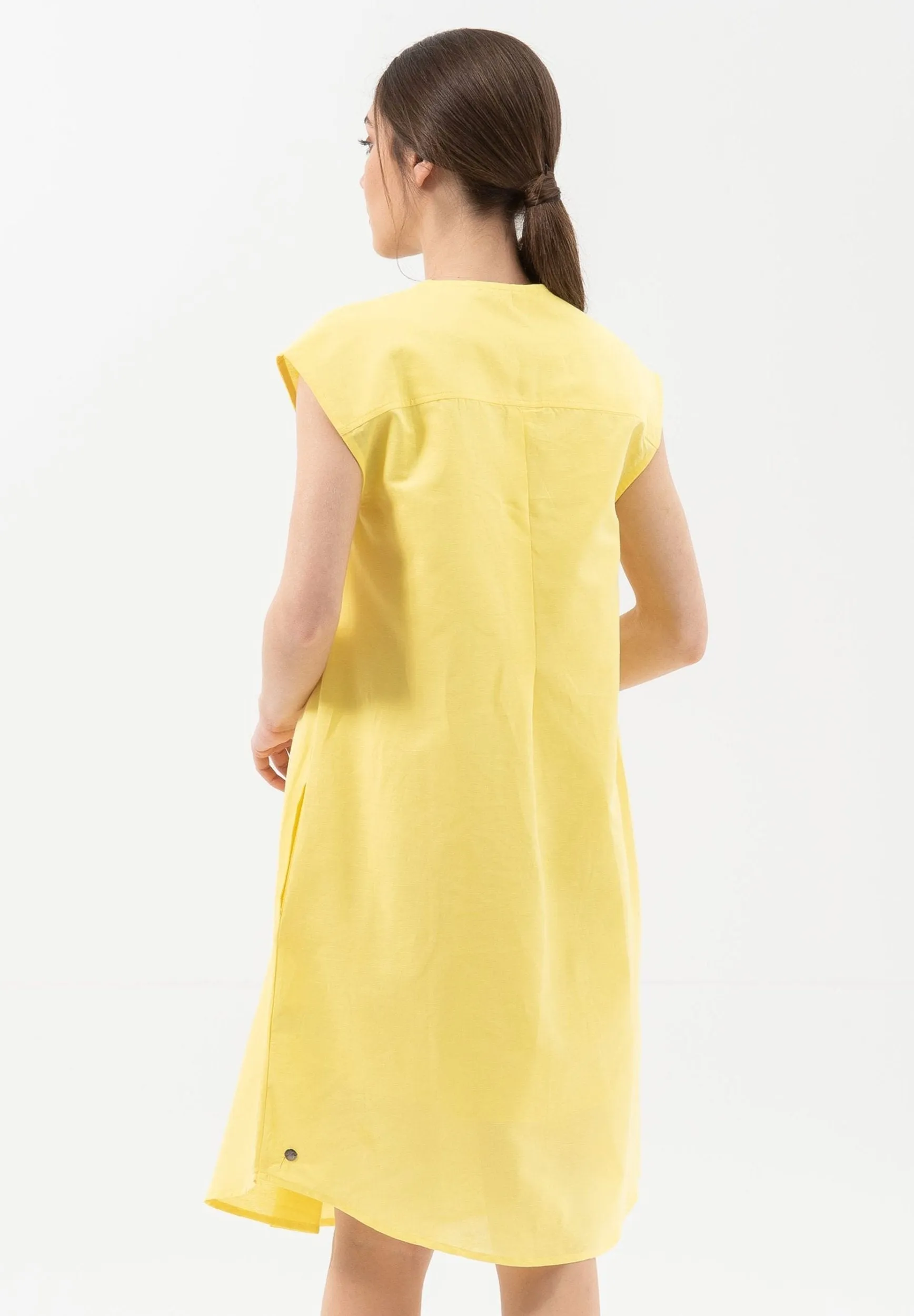 Linen Blend Short Sleeve V-Neck Dress Lemonade sold by Ivalo.com product image thumbnail 2