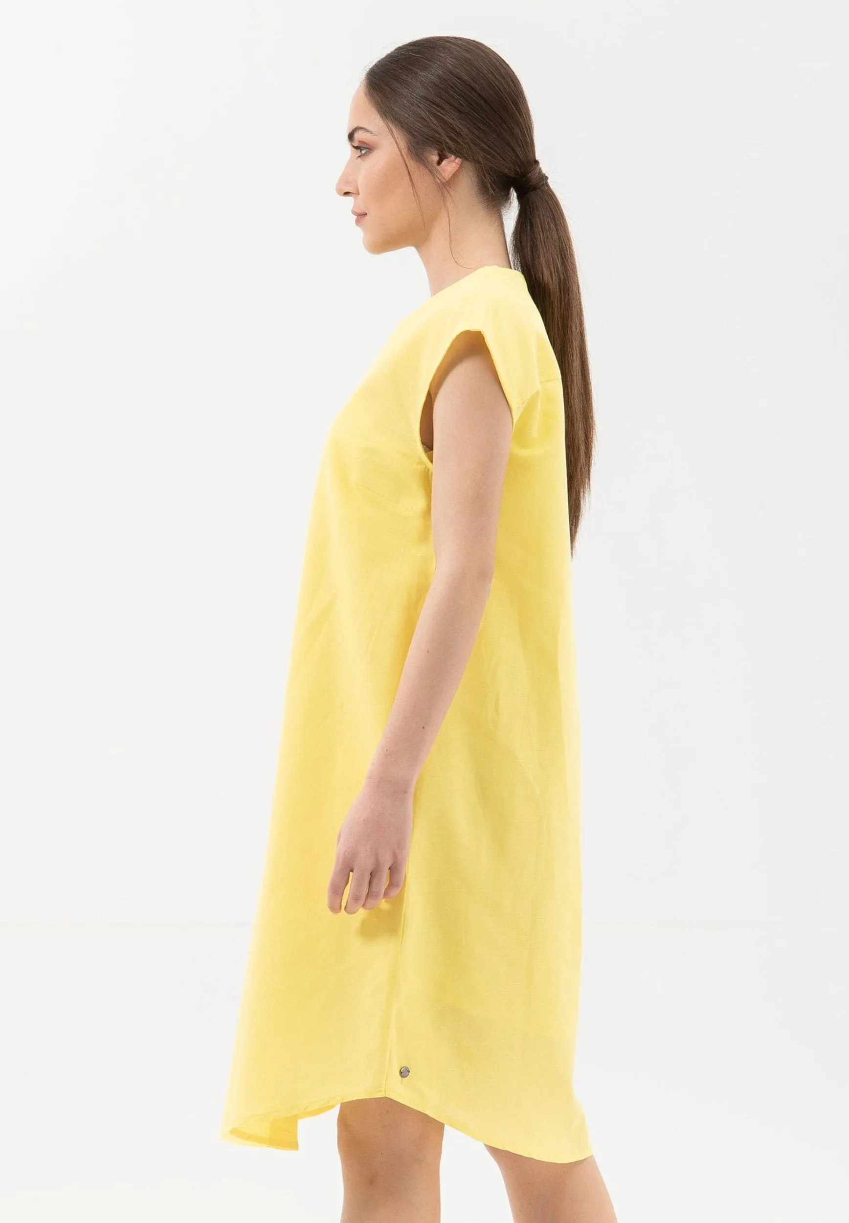 Linen Blend Short Sleeve V-Neck Dress Lemonade sold by Ivalo.com product image thumbnail 3