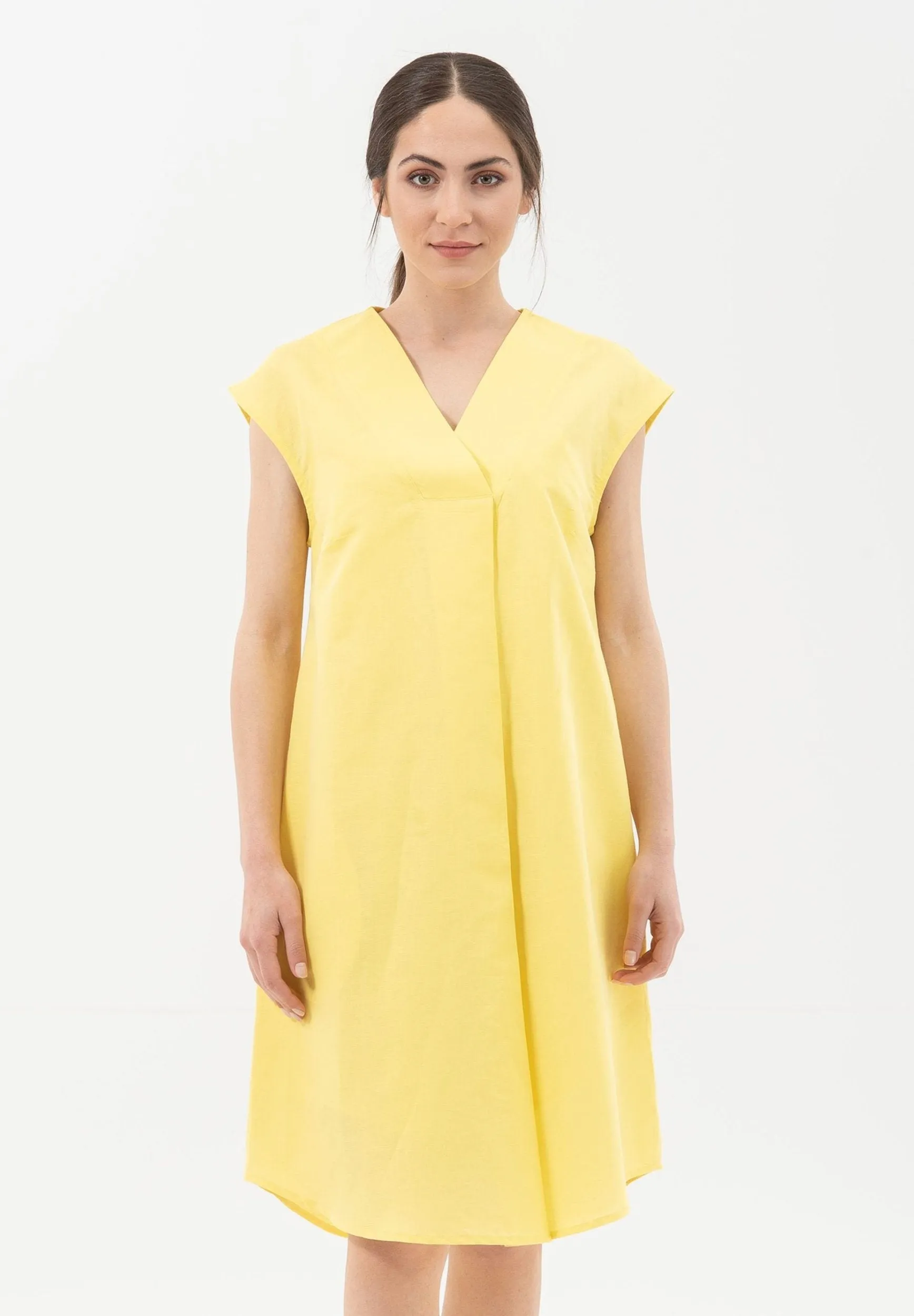 Linen Blend Short Sleeve V-Neck Dress Lemonade sold by Ivalo.com product image thumbnail 4