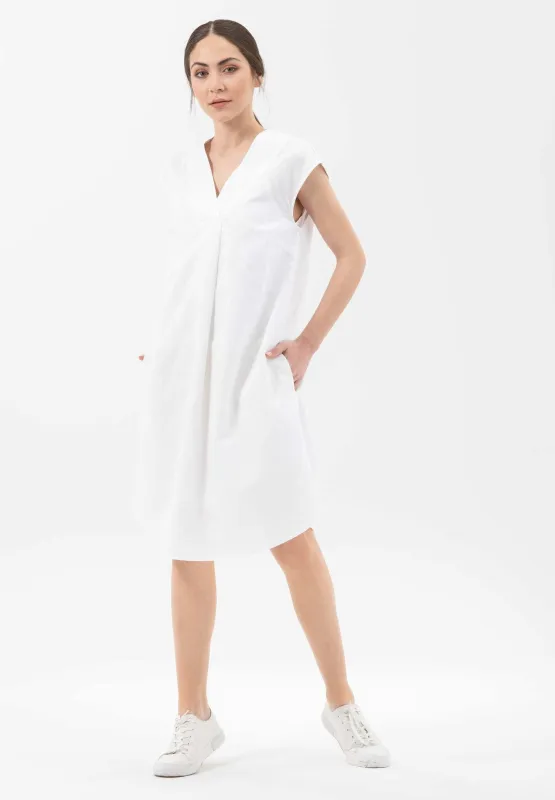Linen Blend Short Sleeve V-Neck Dress Off White sold by Ivalo.com