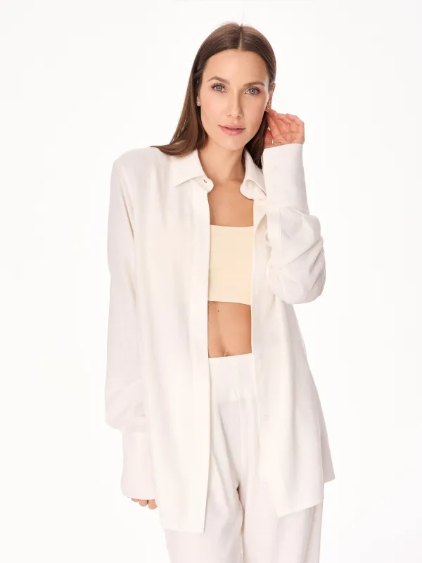 Ora Viscose and Linen Oversized Open Back Shirt Ecru sold by Ivalo.com