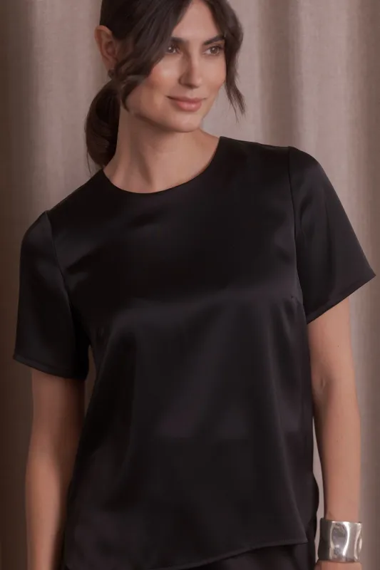 Tessa Short Sleeve Satin Shirt Black sold by Ivalo.com