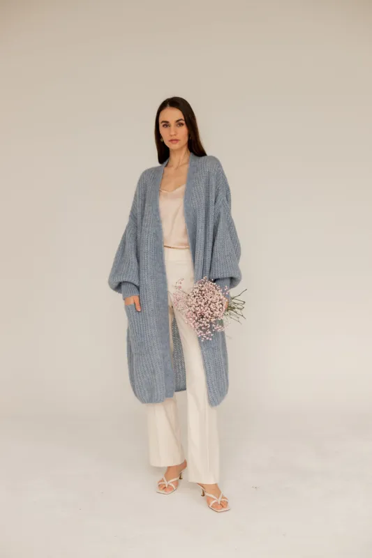 Long Mohair Alpaca Cardigan Cool Blue sold by Ivalo.com