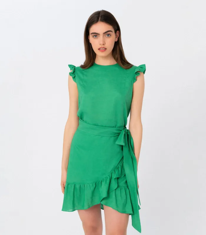 Ruffle Trim Wrap Mini Dress sold by Ivalo.com