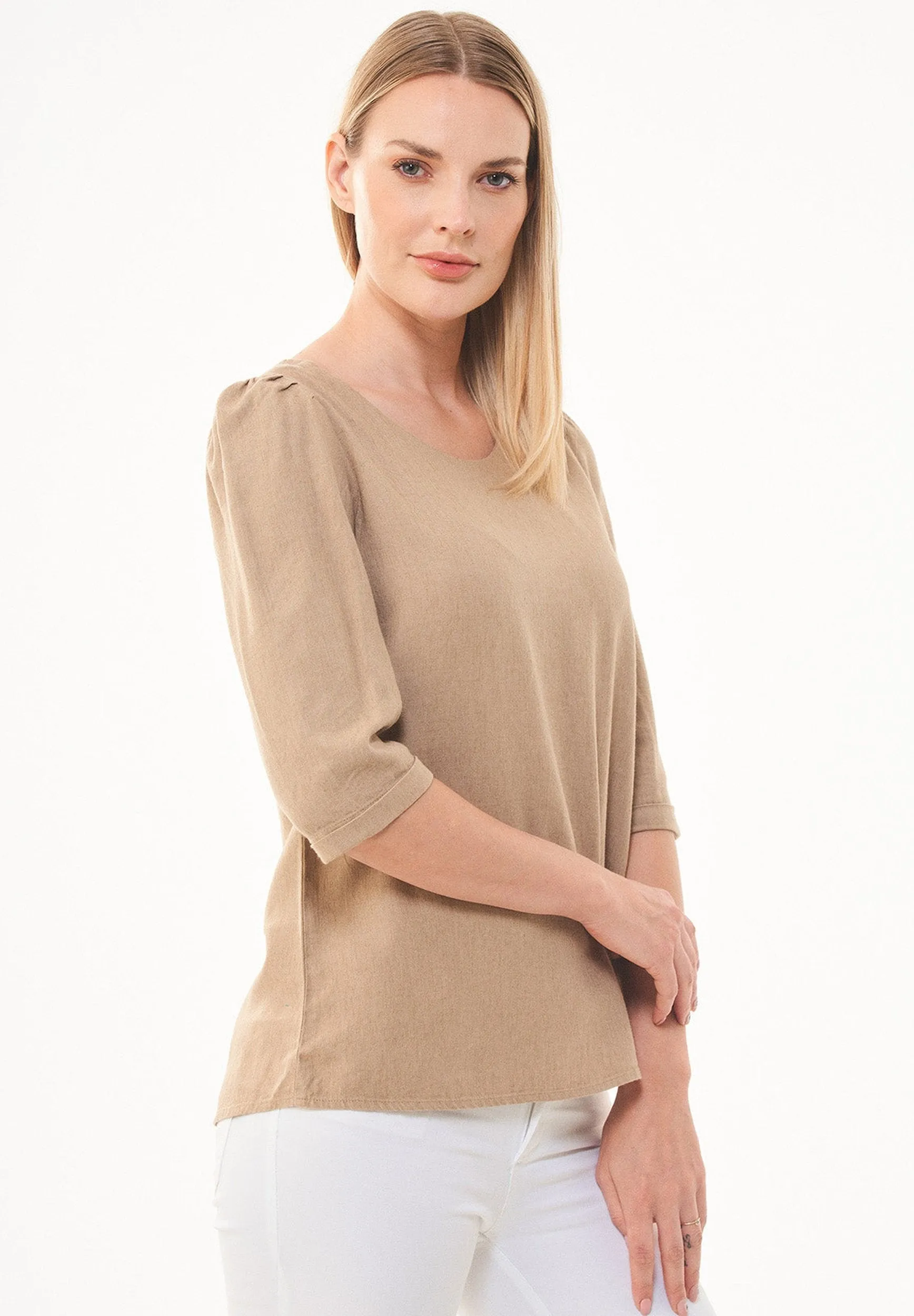 Linen Blend Puff Sleeve Blouse Beige sold by Ivalo.com product image thumbnail 5