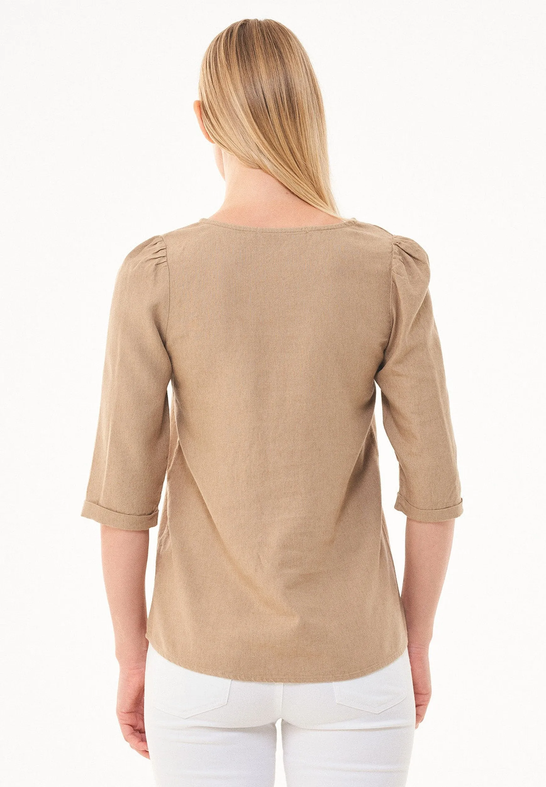 Linen Blend Puff Sleeve Blouse Beige sold by Ivalo.com product image thumbnail 2