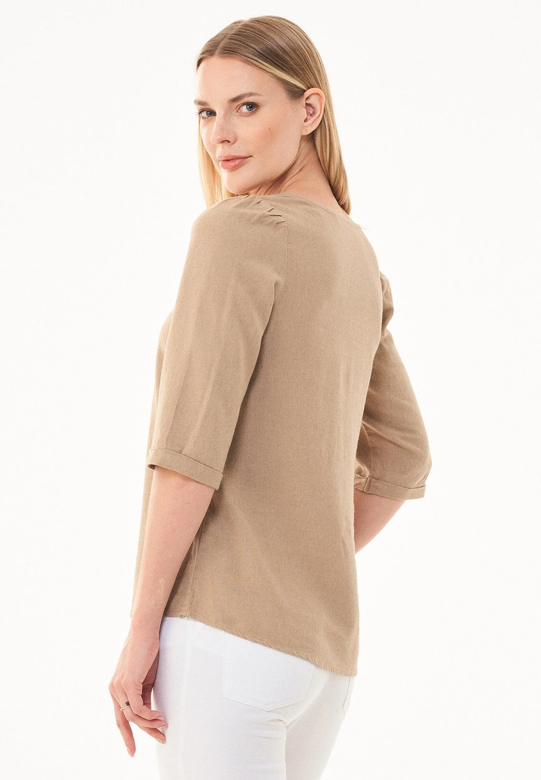 Linen Blend Puff Sleeve Blouse Beige sold by Ivalo.com product image thumbnail 4