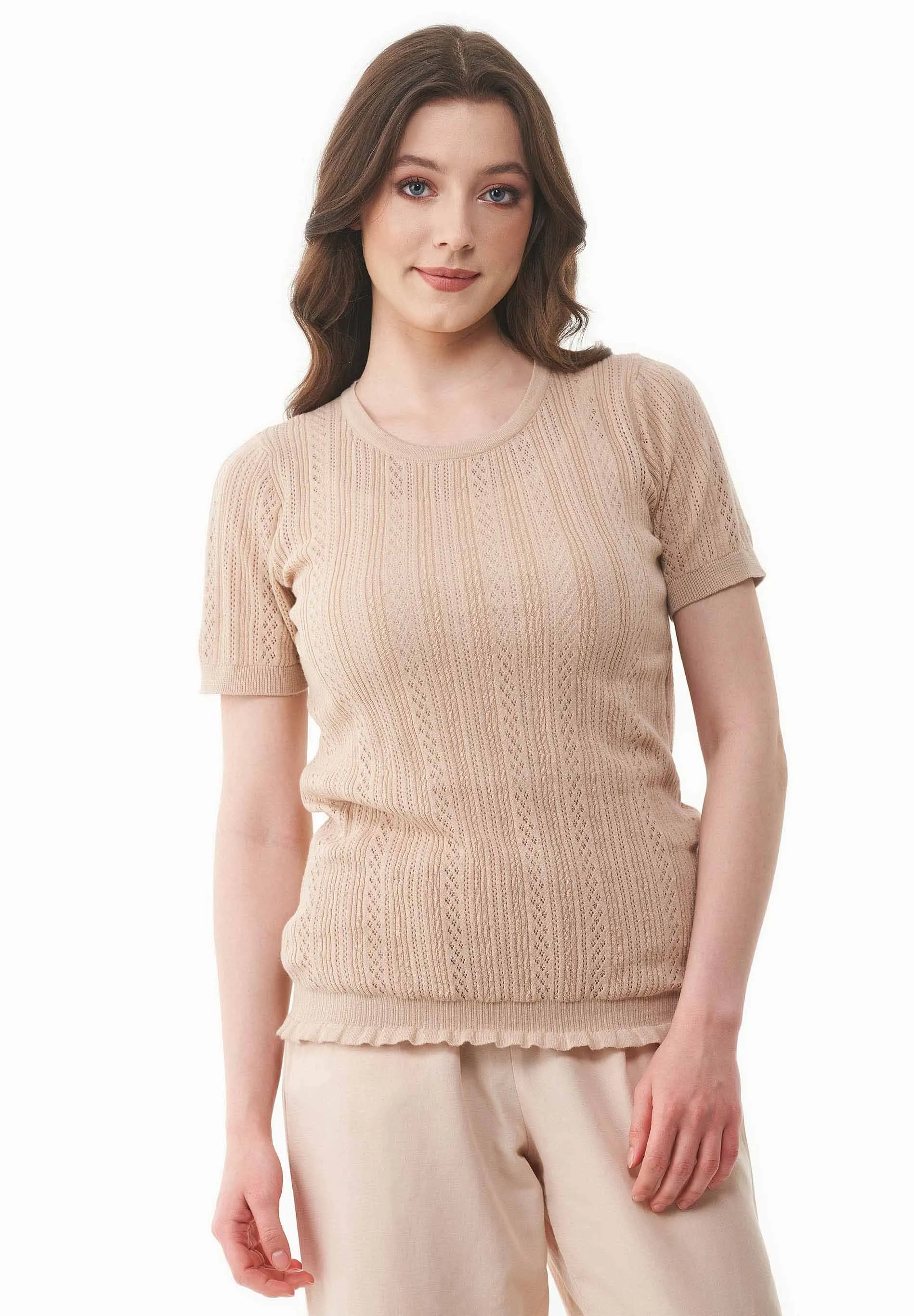 Women's Textured Knit T-Shirt Soft Beige sold by Ivalo.com product image thumbnail 3