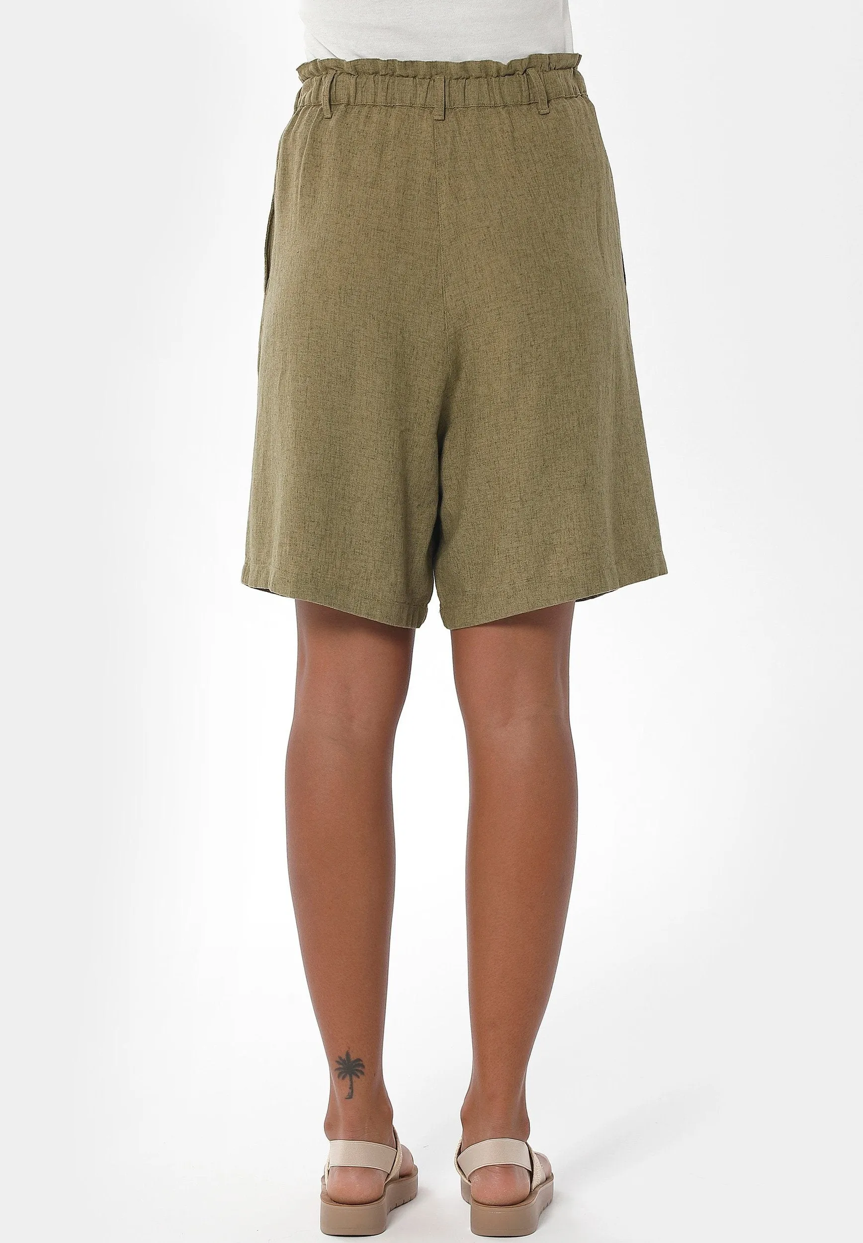 Women's Pleated Linen Blend Shorts Olive sold by Ivalo.com product image thumbnail 4
