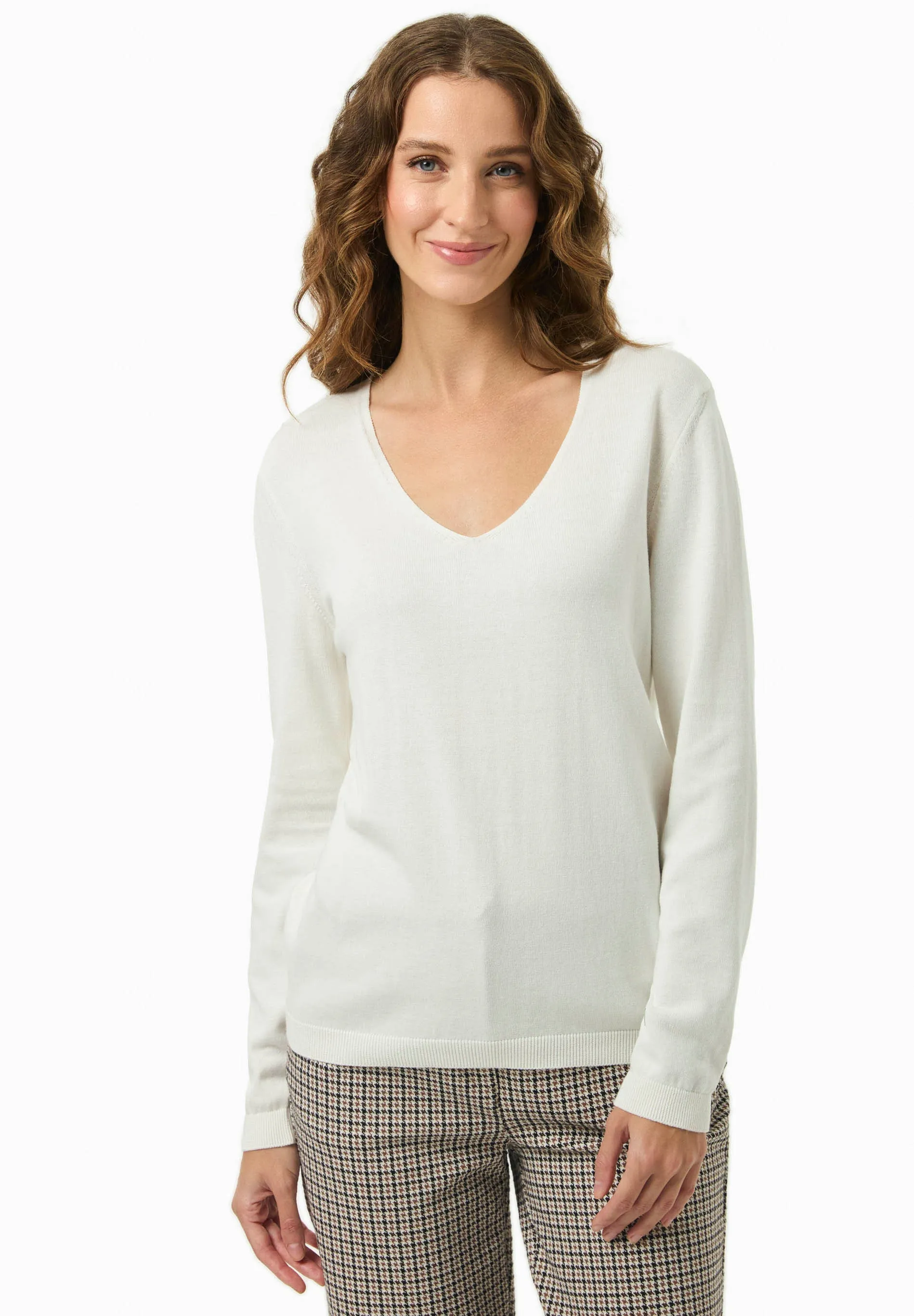 V-Neck Knitted Organic Cotton Sweater Off White sold by Ivalo.com
