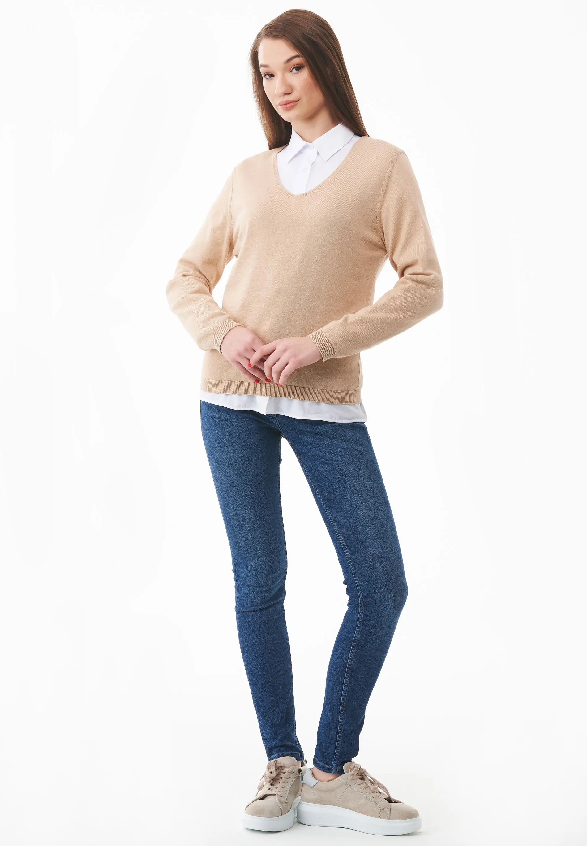 V-Neck Knitted Organic Cotton Sweater Beige sold by Ivalo.com product image thumbnail 3