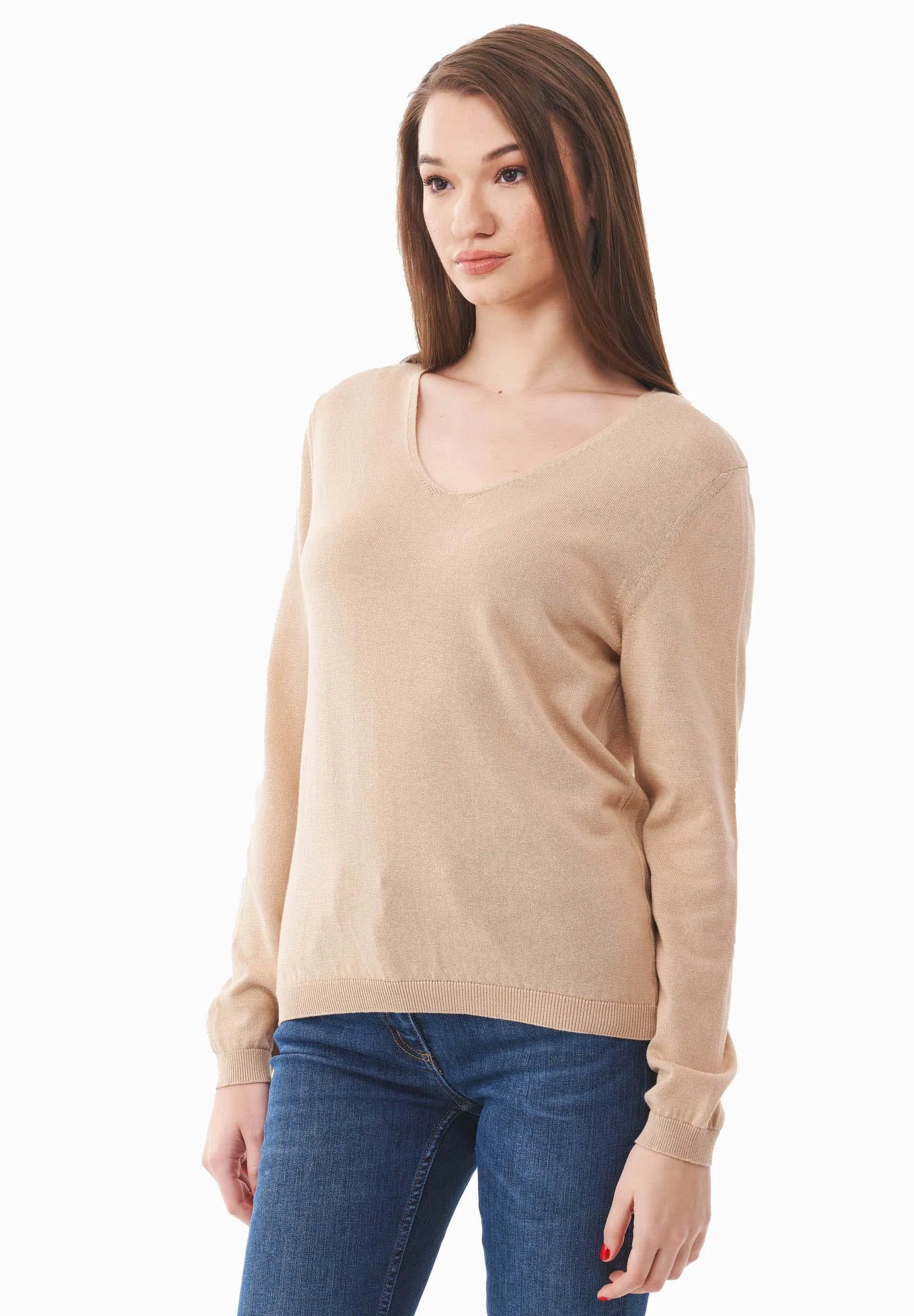 V-Neck Knitted Organic Cotton Sweater Beige sold by Ivalo.com product image thumbnail 5