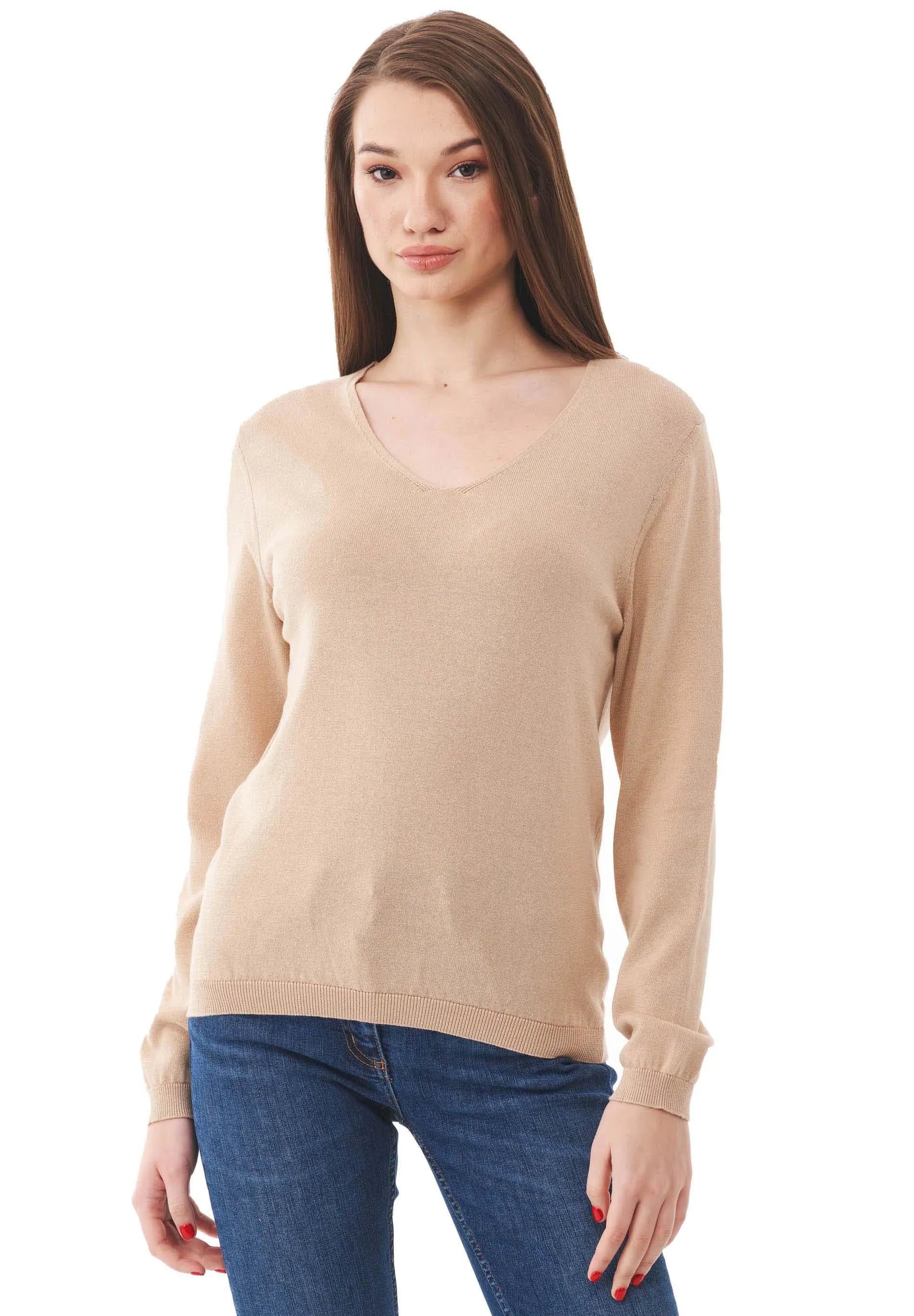 V-Neck Knitted Organic Cotton Sweater Beige sold by Ivalo.com