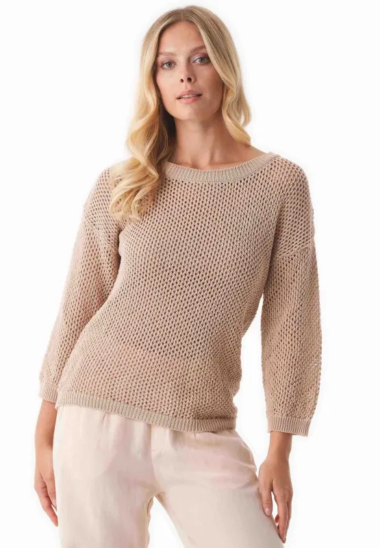 3/4 Sleeve Open Knit Sweater Soft Beige sold by Ivalo.com