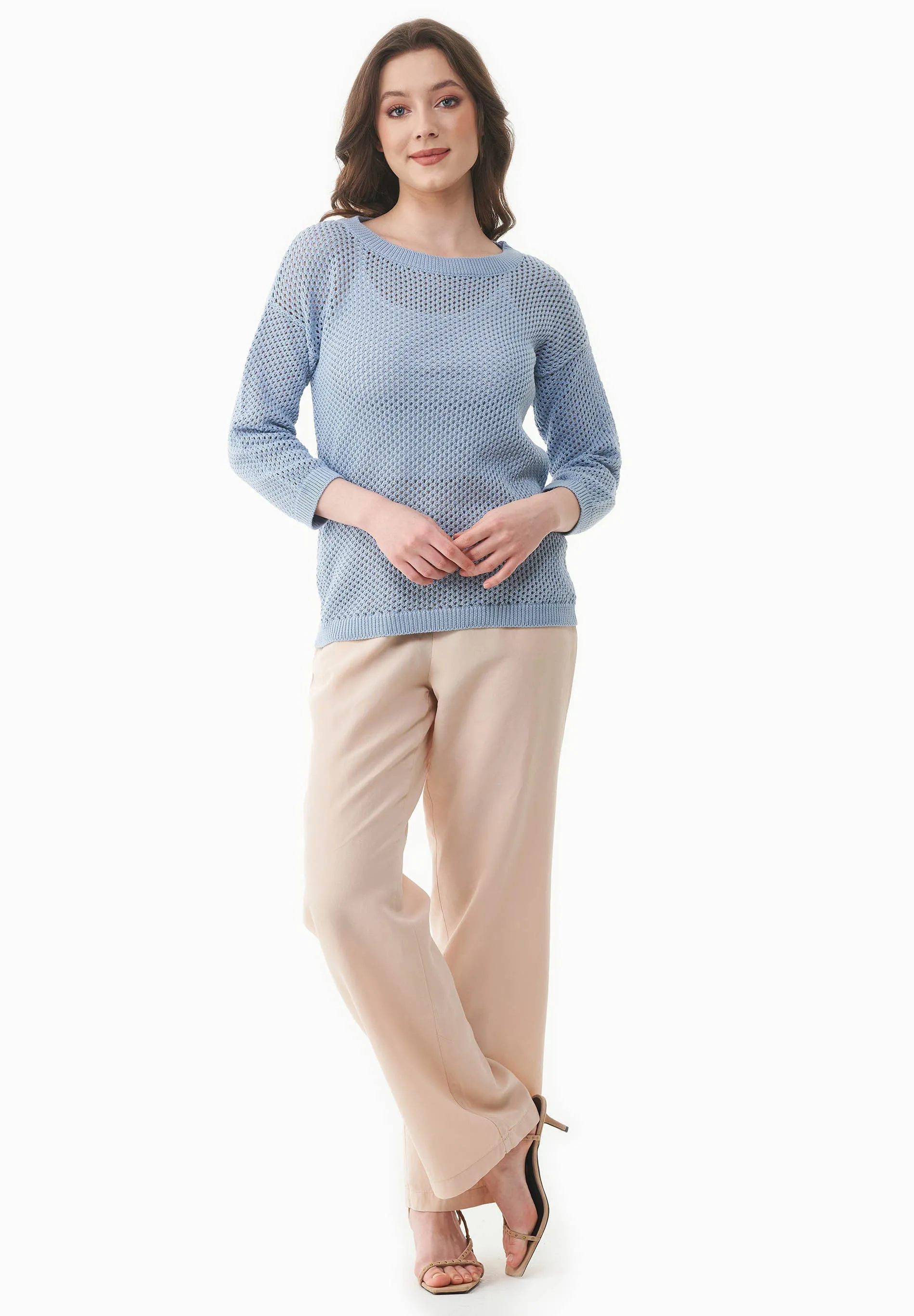 3/4 Sleeve Open Knit Sweater Ice Blue sold by Ivalo.com product image thumbnail 4