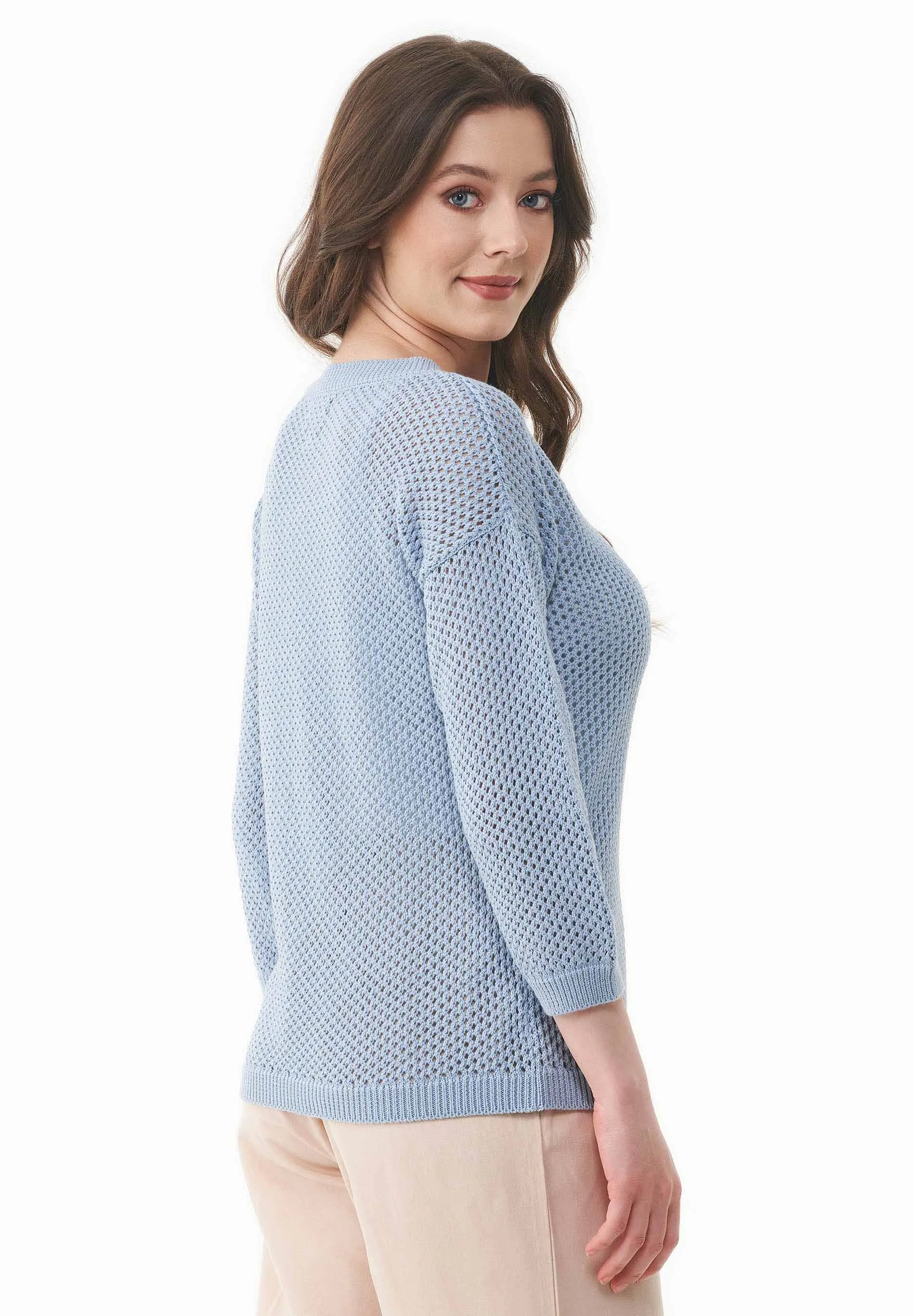 3/4 Sleeve Open Knit Sweater Ice Blue sold by Ivalo.com product image thumbnail 2