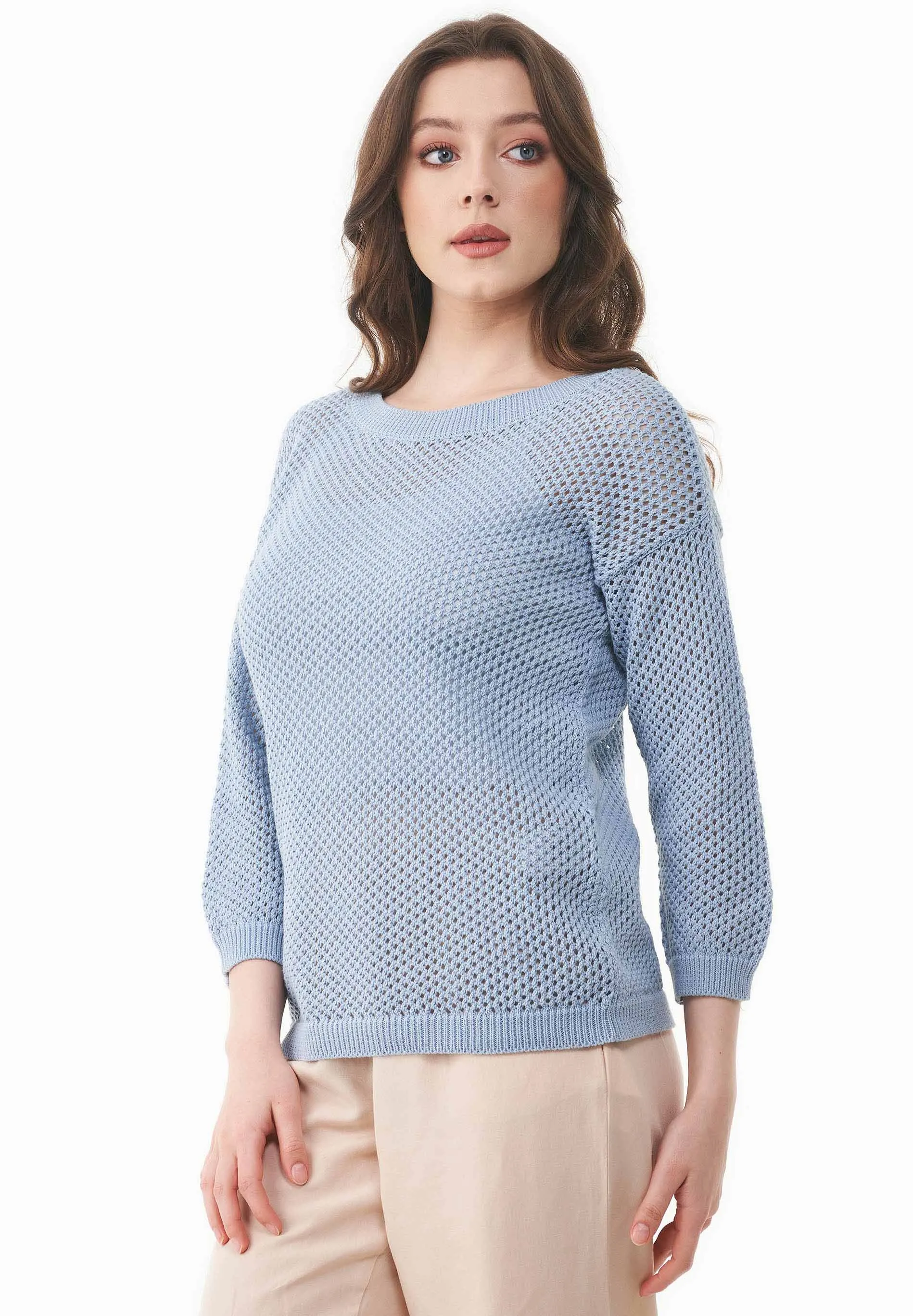3/4 Sleeve Open Knit Sweater Ice Blue sold by Ivalo.com product image thumbnail 5
