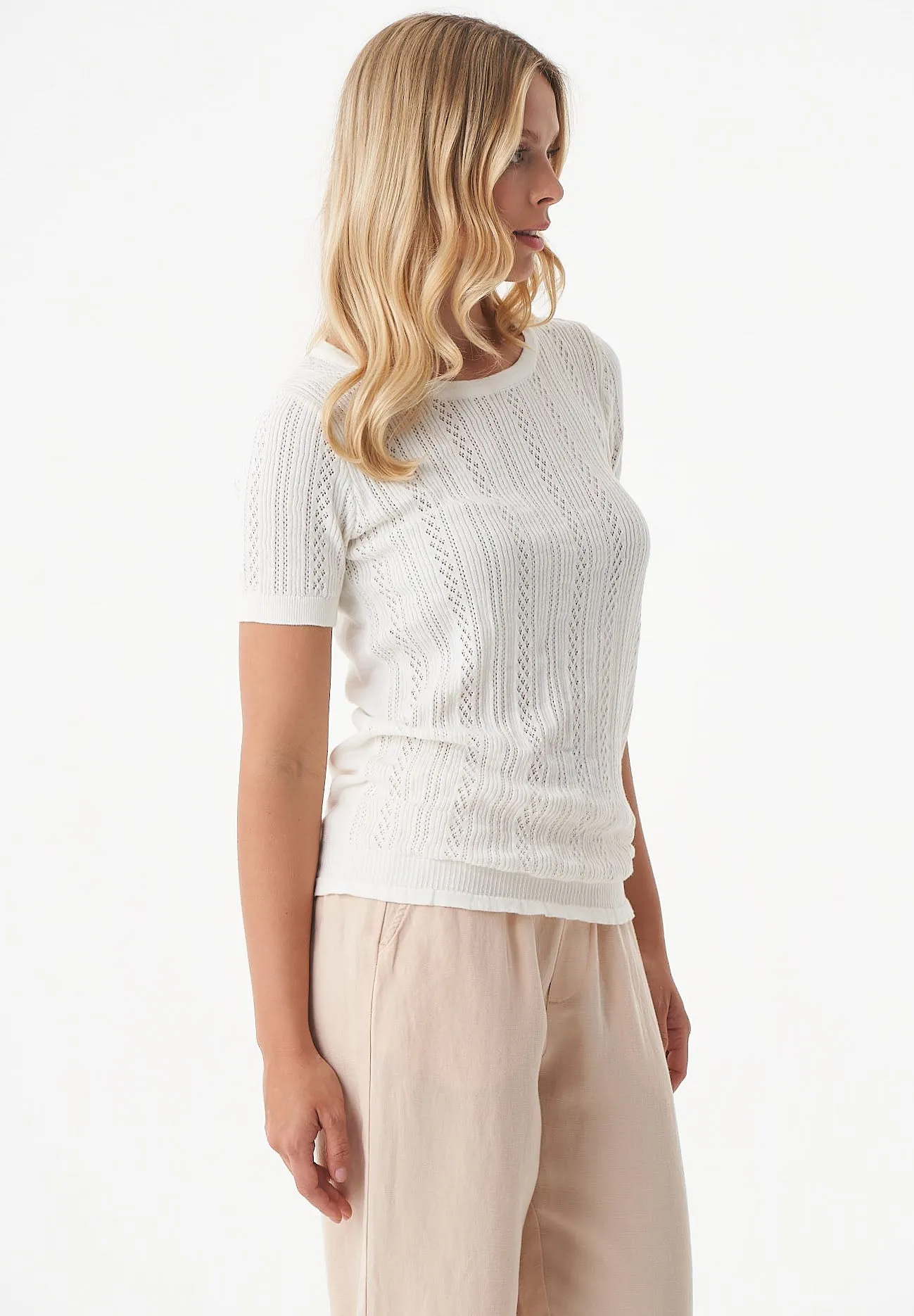 Women's Textured Knit T-Shirt Off White sold by Ivalo.com product image thumbnail 4