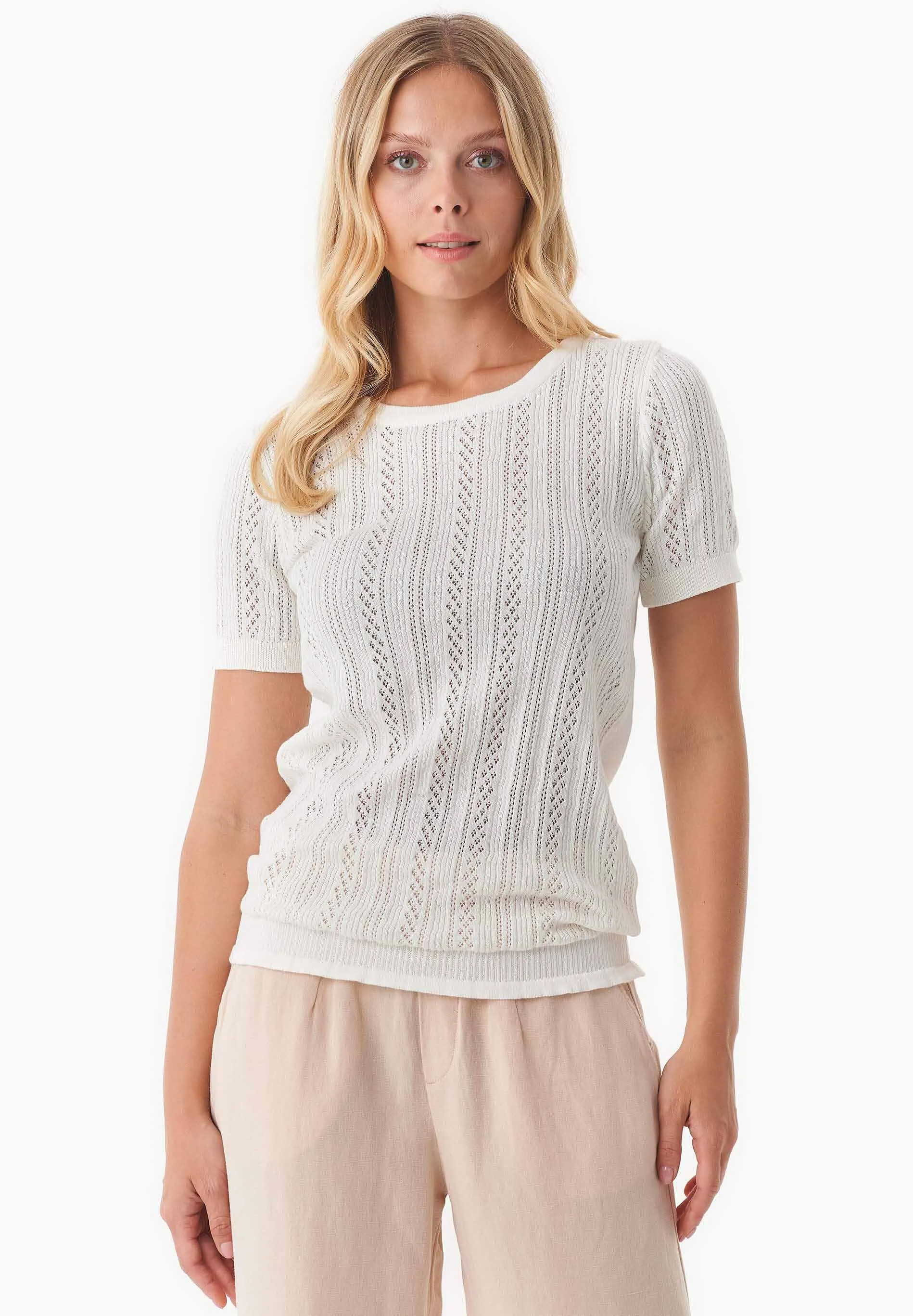 Women's Textured Knit T-Shirt Off White sold by Ivalo.com