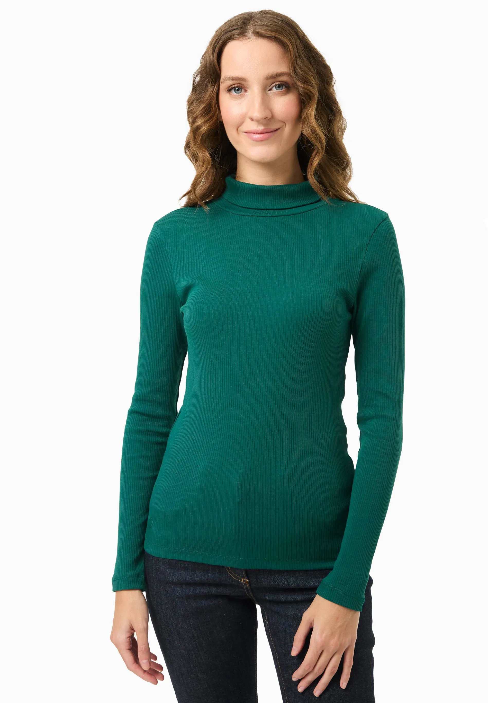 Women's Long Sleeved Cotton Turtleneck Deep Emerald sold by Ivalo.com