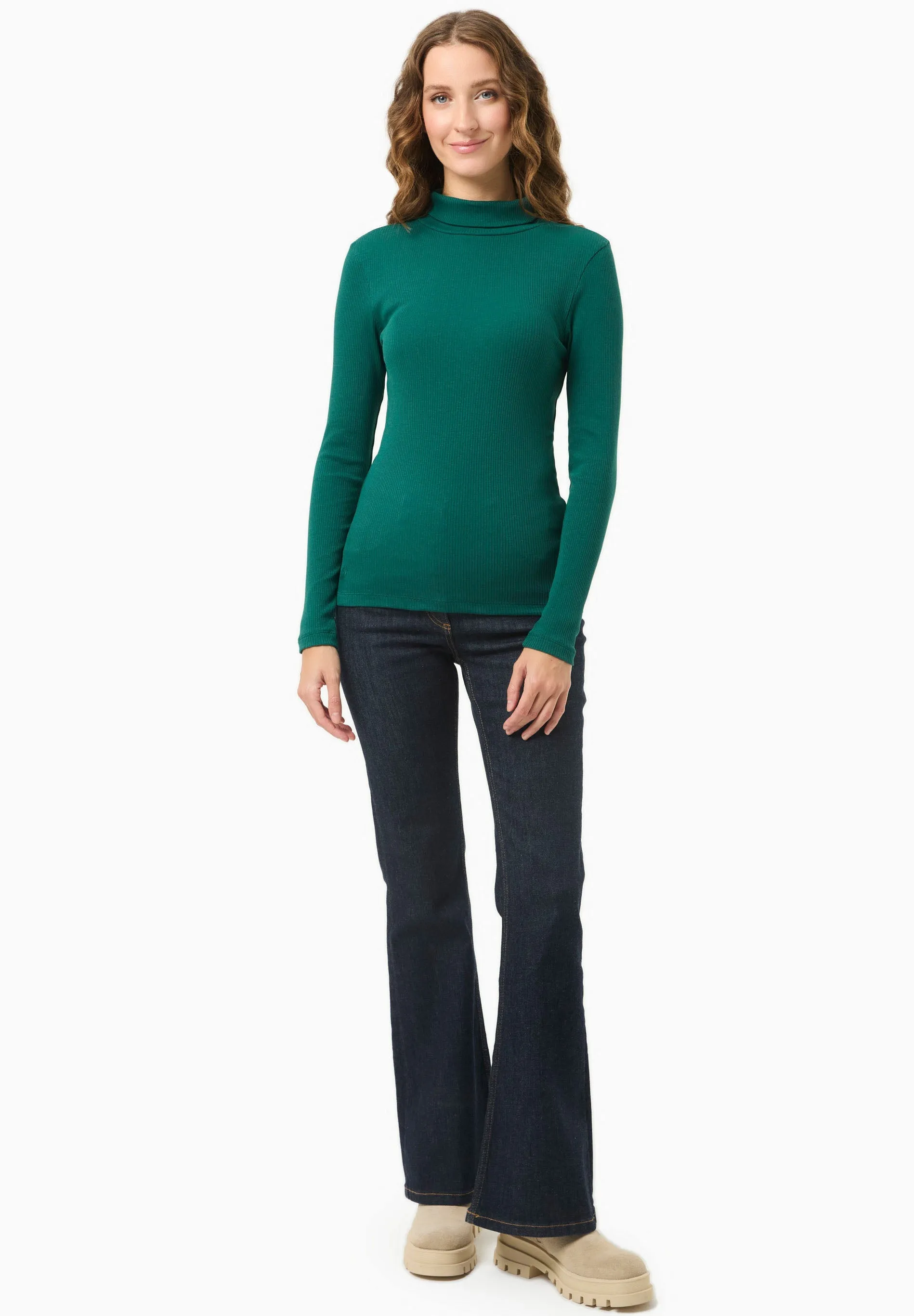 Women's Long Sleeved Cotton Turtleneck Deep Emerald sold by Ivalo.com product image thumbnail 2
