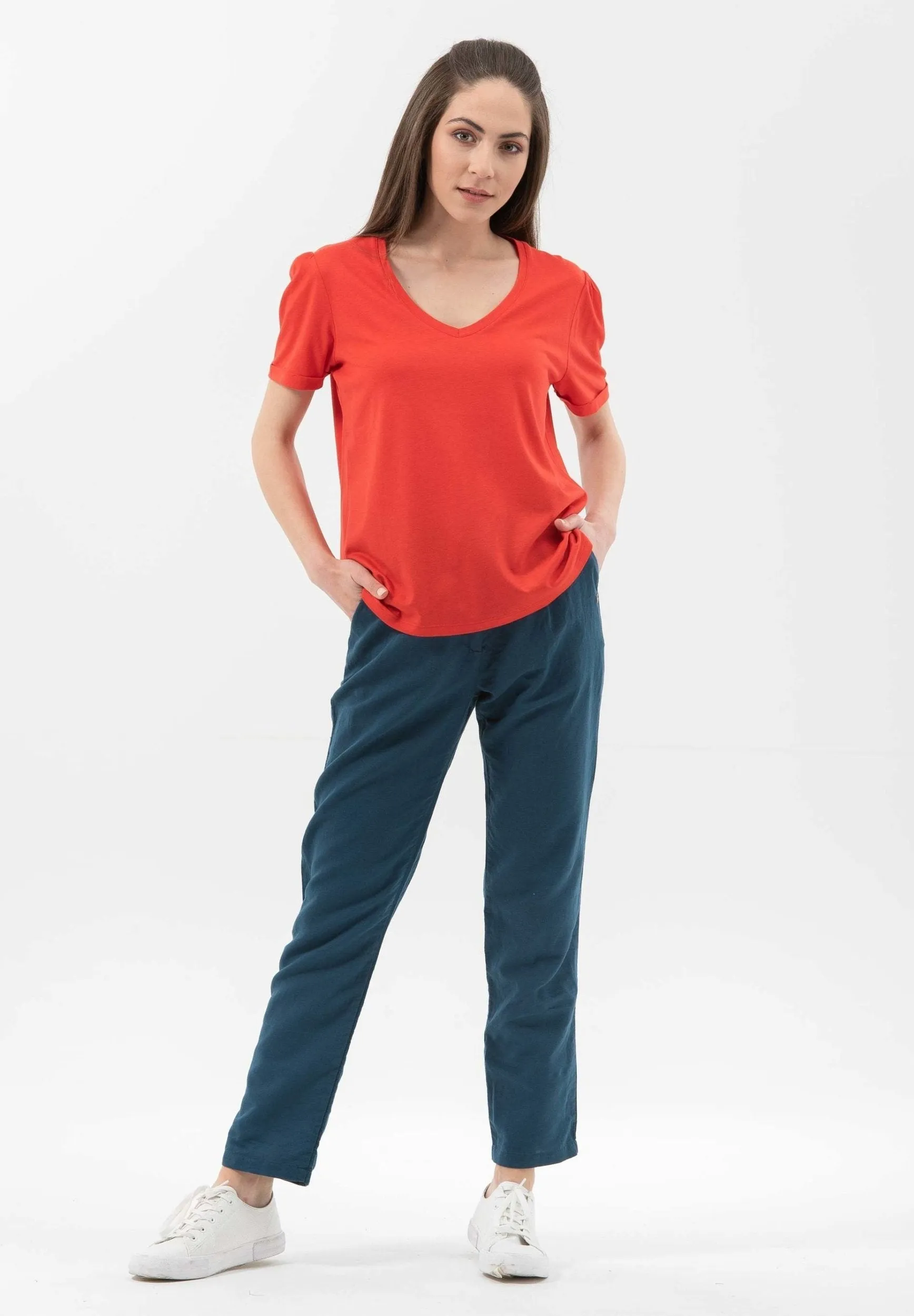 Lyocell Blend T-Shirt With Gathered Sleeves Red sold by Ivalo.com