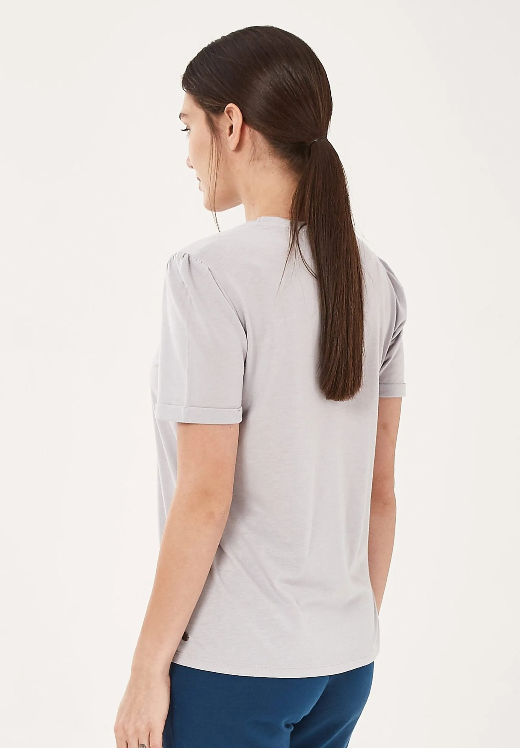 Lyocell Blend T-Shirt With Gathered Sleeves Cloud Grey sold by Ivalo.com product image thumbnail 4