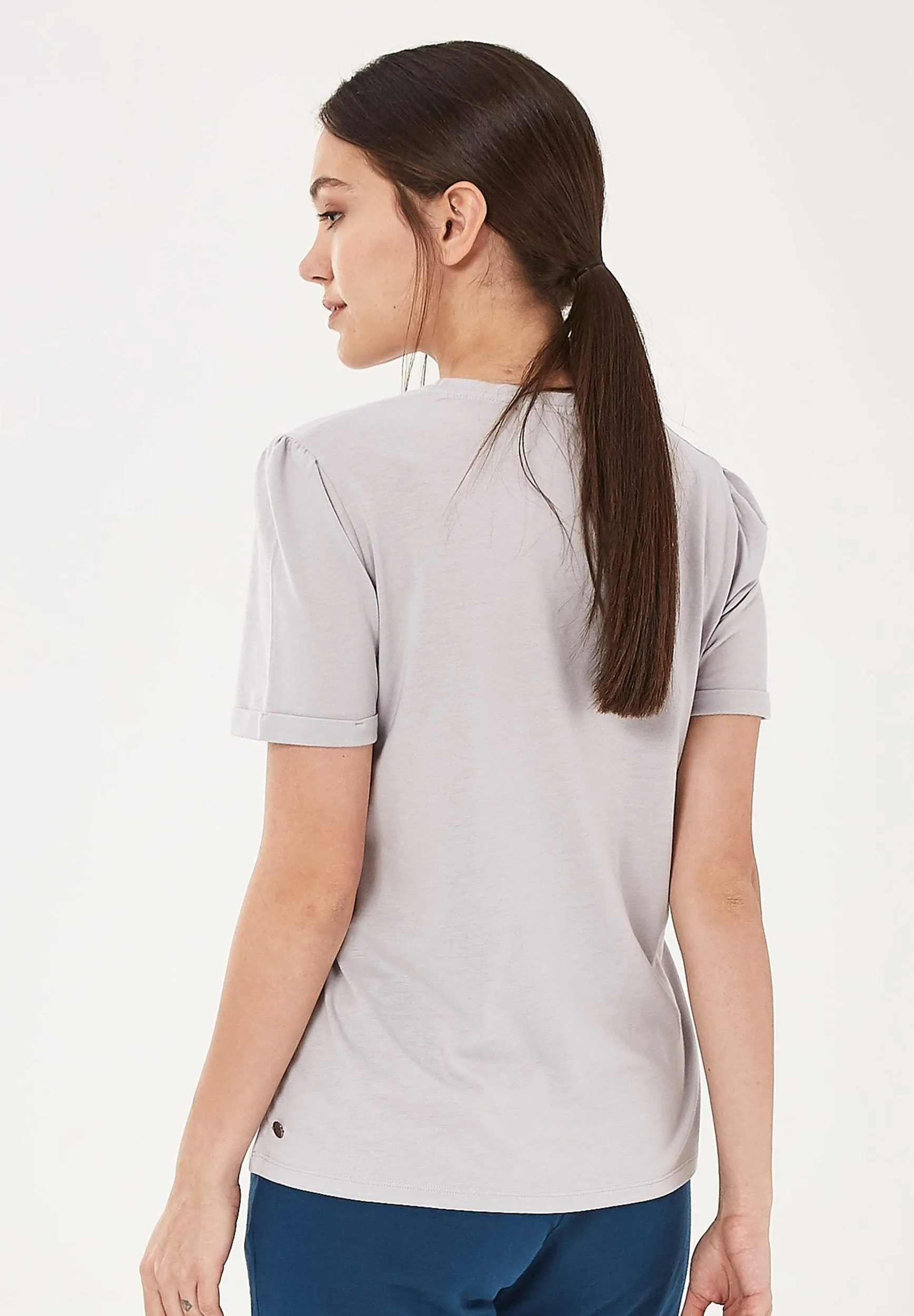 Lyocell Blend T-Shirt With Gathered Sleeves Cloud Grey sold by Ivalo.com product image thumbnail 2