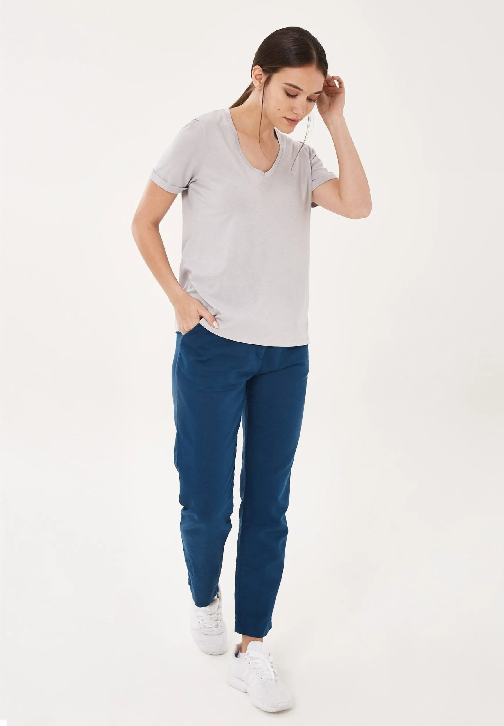 Lyocell Blend T-Shirt With Gathered Sleeves Cloud Grey sold by Ivalo.com product image thumbnail 3