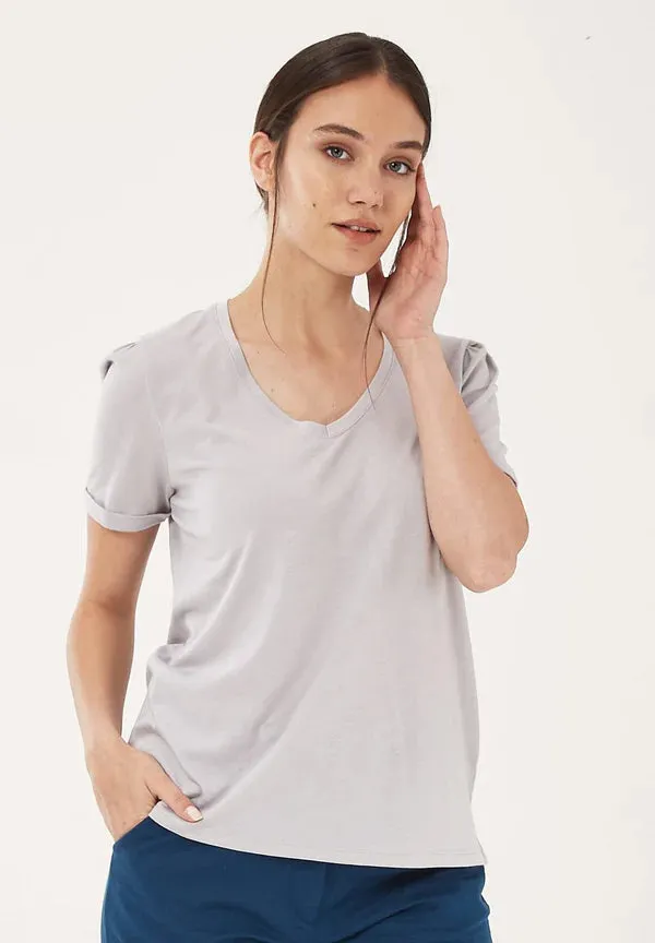 Lyocell Blend T-Shirt With Gathered Sleeves Cloud Grey sold by Ivalo.com