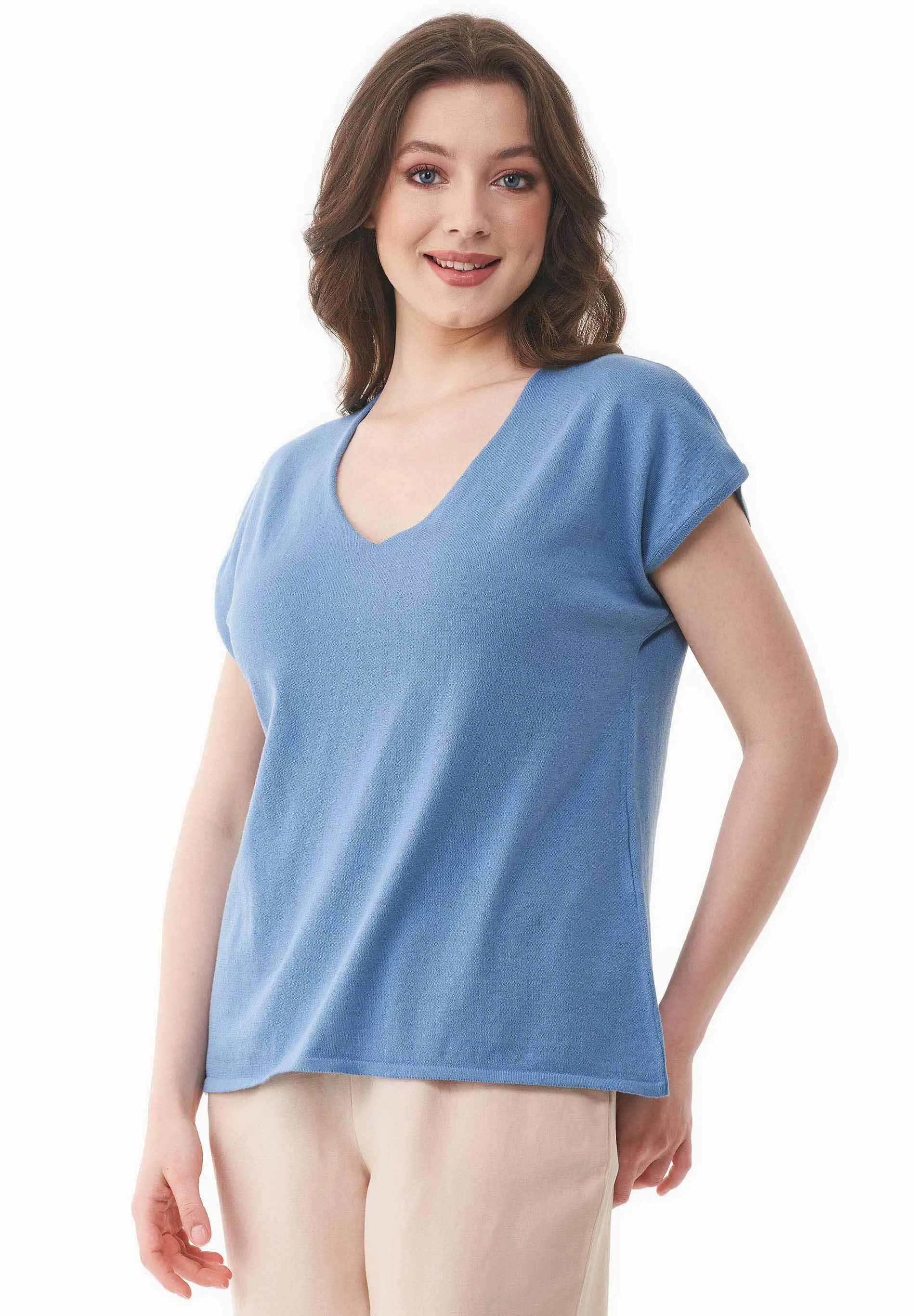 Women's Knit V-Neck T-Shirt Coronet Blue sold by Ivalo.com product image thumbnail 5